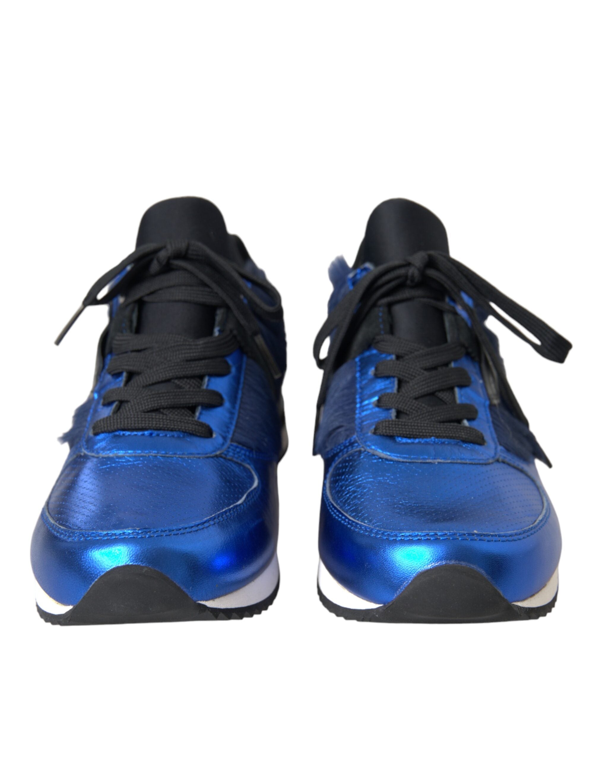 Dolce &amp; Gabbana Blaue schwarze Turnschuhe aus Kalbshaarleder