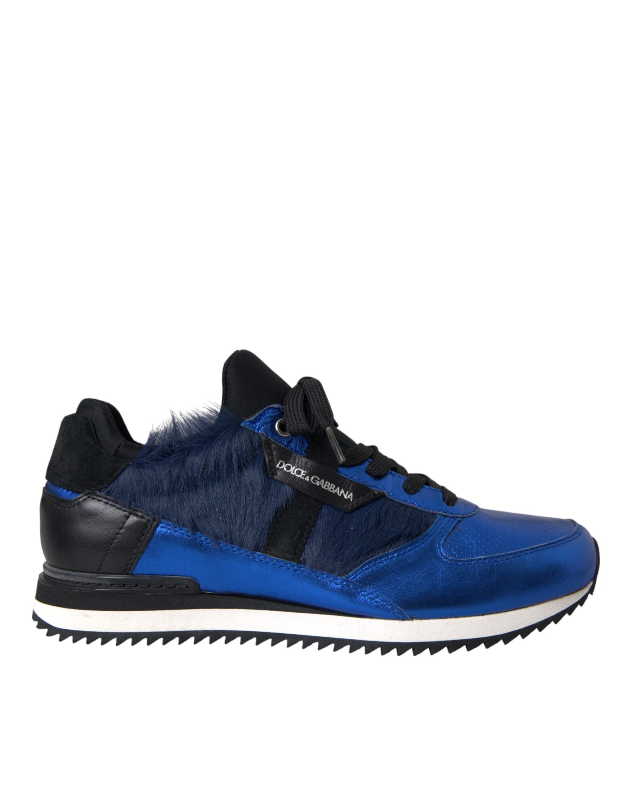 Dolce &amp; Gabbana Blaue schwarze Turnschuhe aus Kalbshaarleder