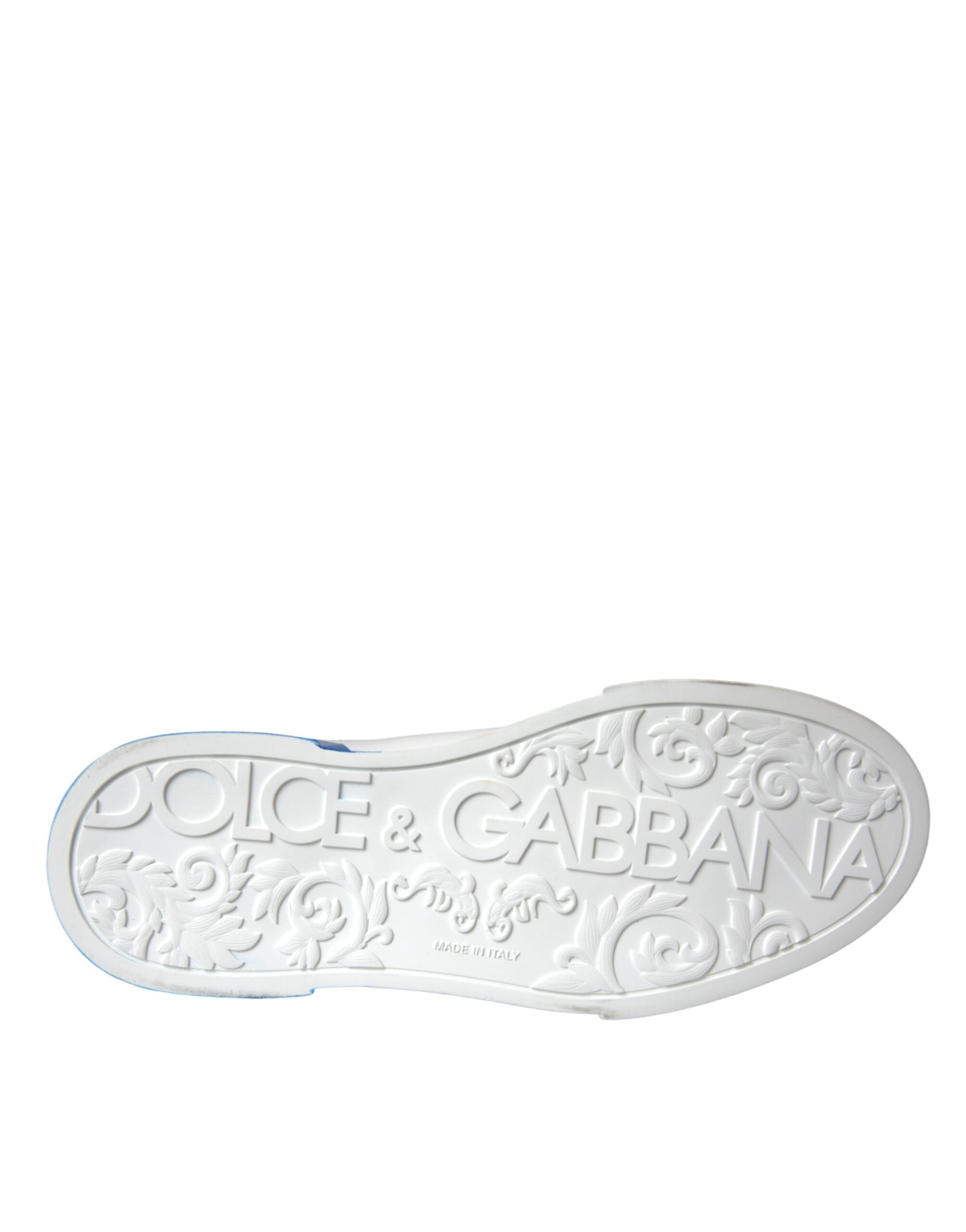 Dolce &amp; Gabbana Weiß Blau Leder Logo Low Top Sneakers Schuhe