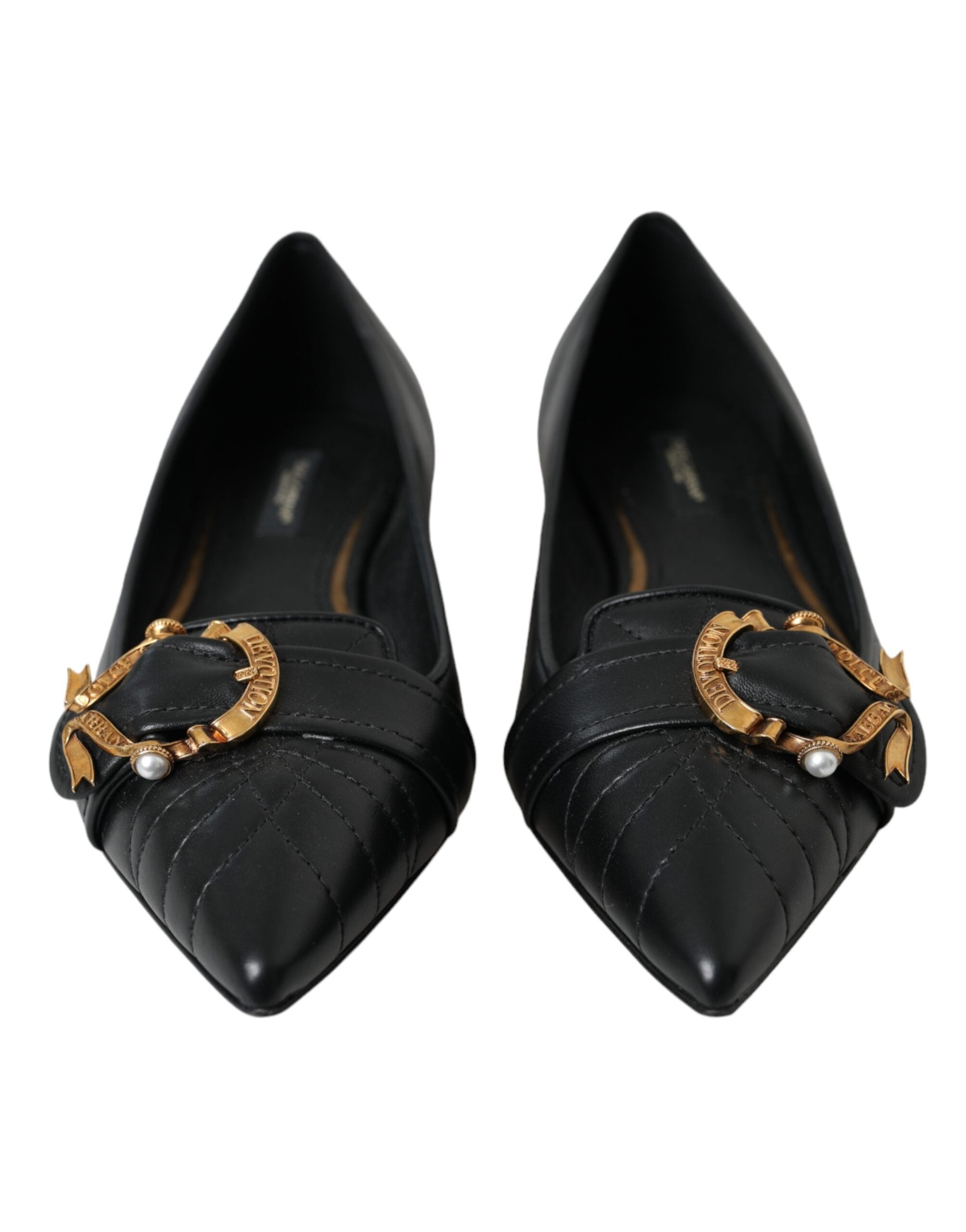 Dolce &amp; Gabbana – Schwarze, spitze Ballerinas aus Devotion-Leder