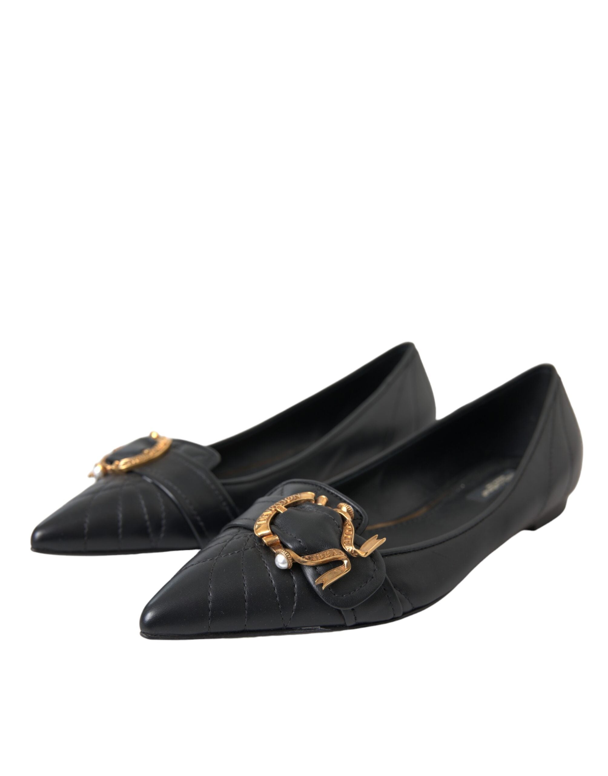 Dolce &amp; Gabbana – Schwarze, spitze Ballerinas aus Devotion-Leder