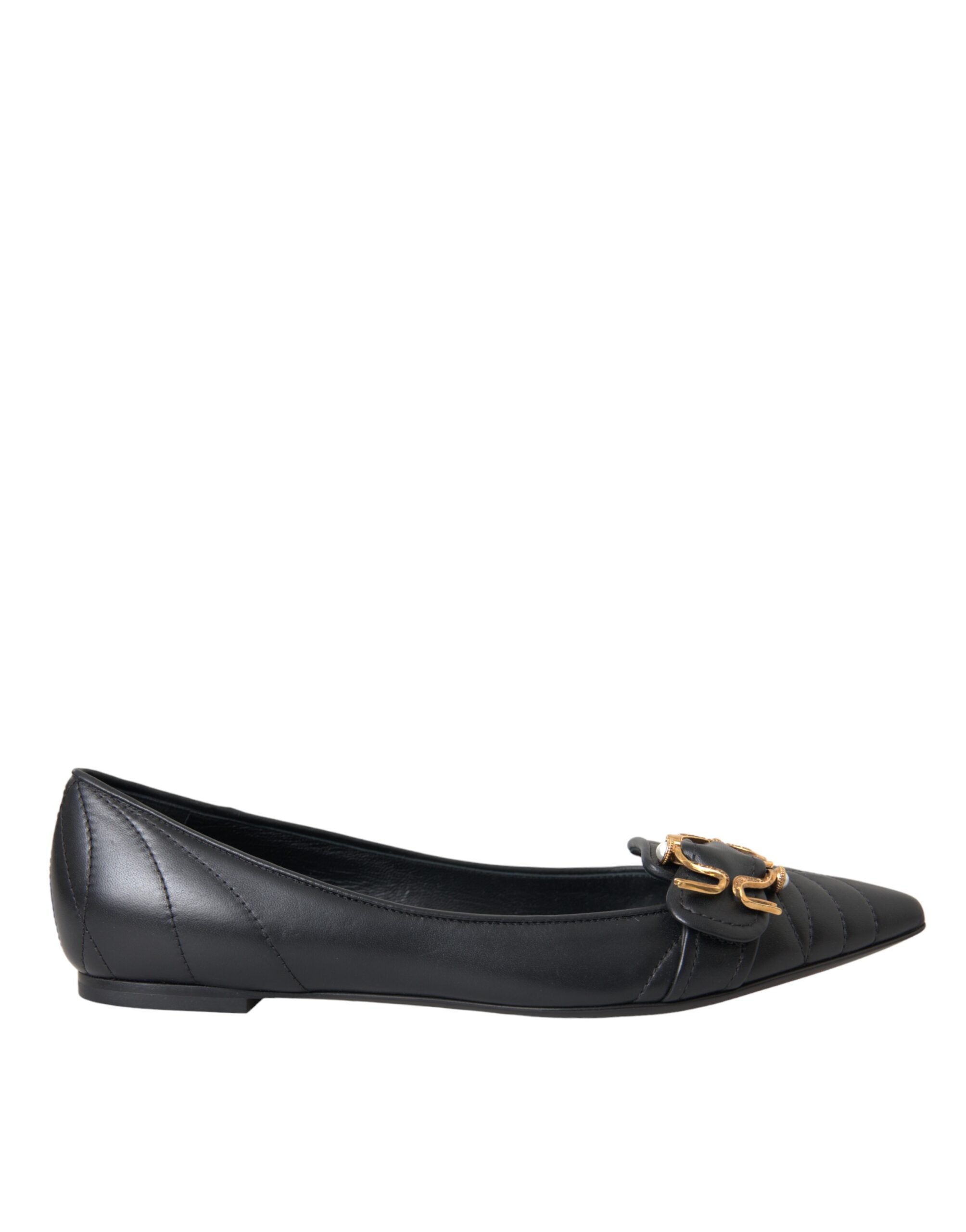 Dolce &amp; Gabbana – Schwarze, spitze Ballerinas aus Devotion-Leder