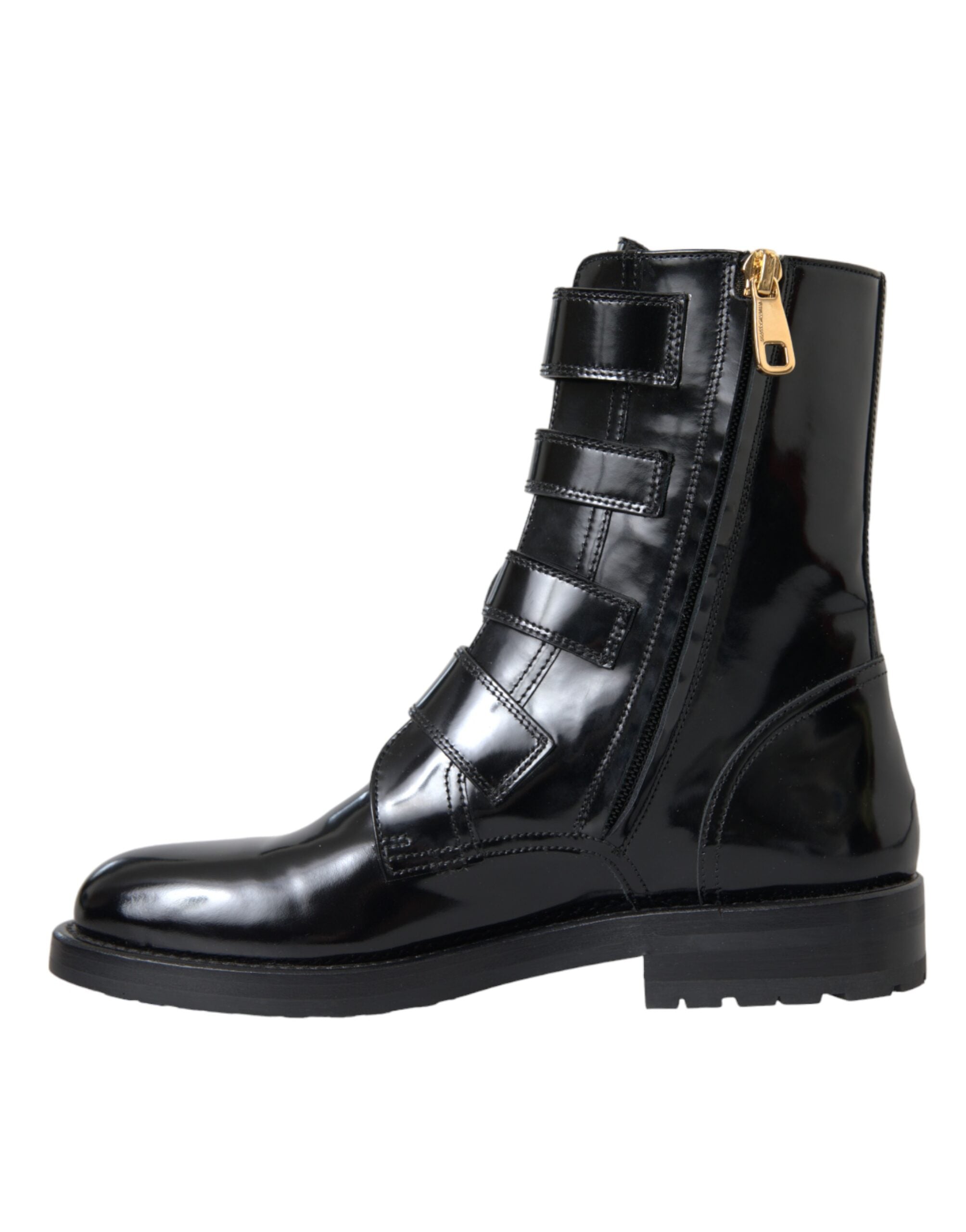 Cizme Dolce &amp; Gabbana din piele neagră cu catarame de cristal