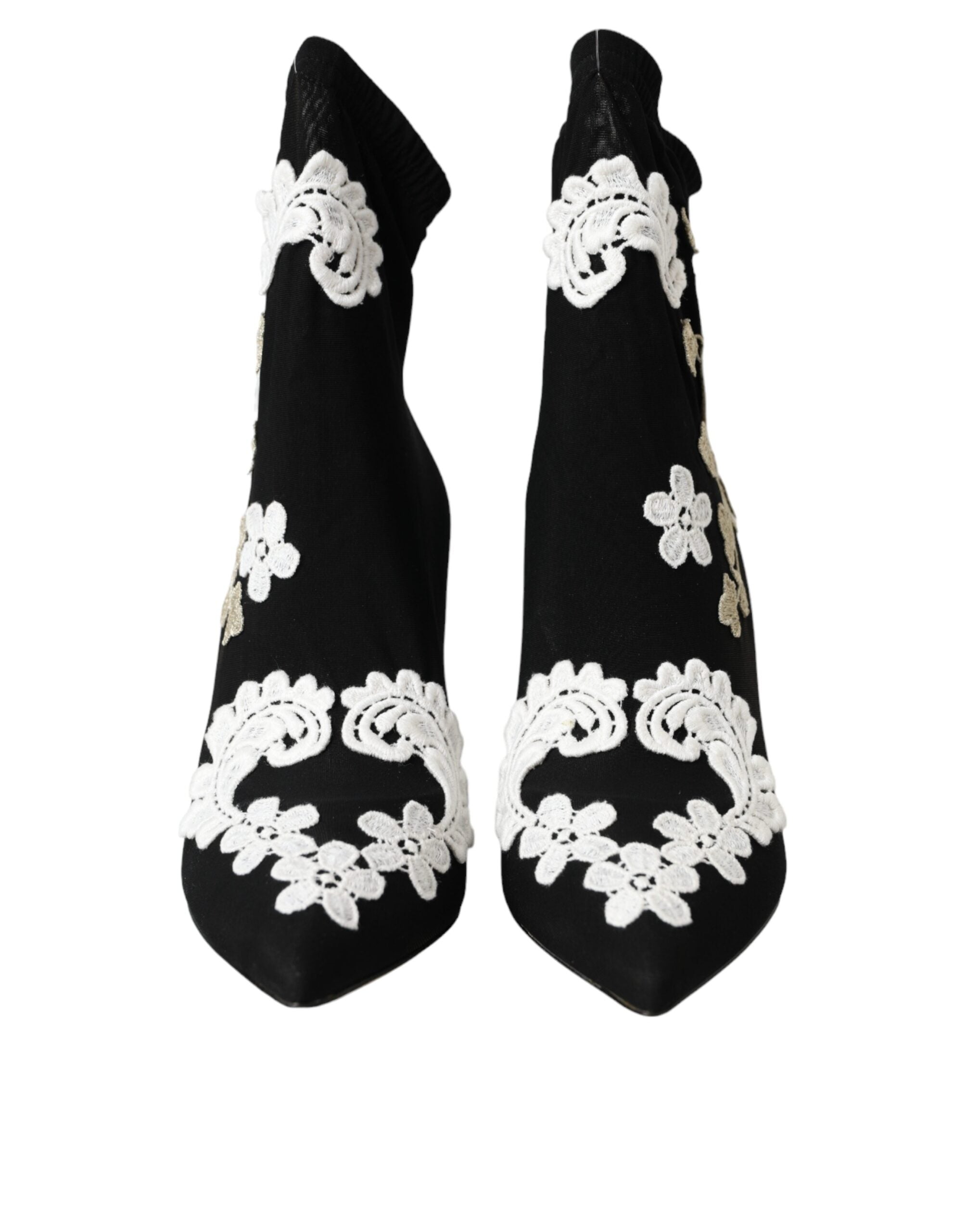 Dolce &amp; Gabbana – Slipper mit Stickerei in Schwarz und Weiß