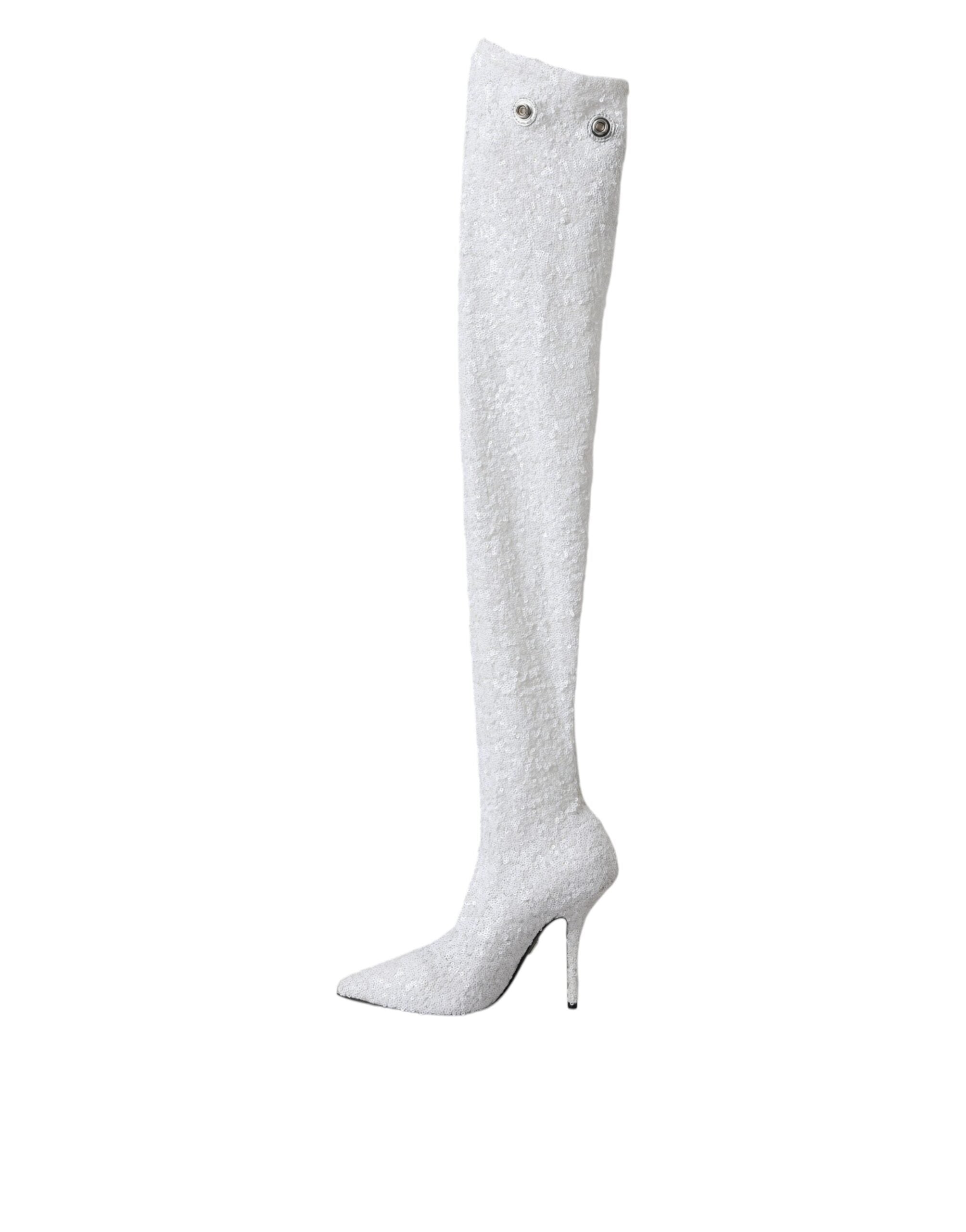 Dolce &amp; Gabbana Weiße Heels Stiletto Kniehohe Stiefel Schuhe
