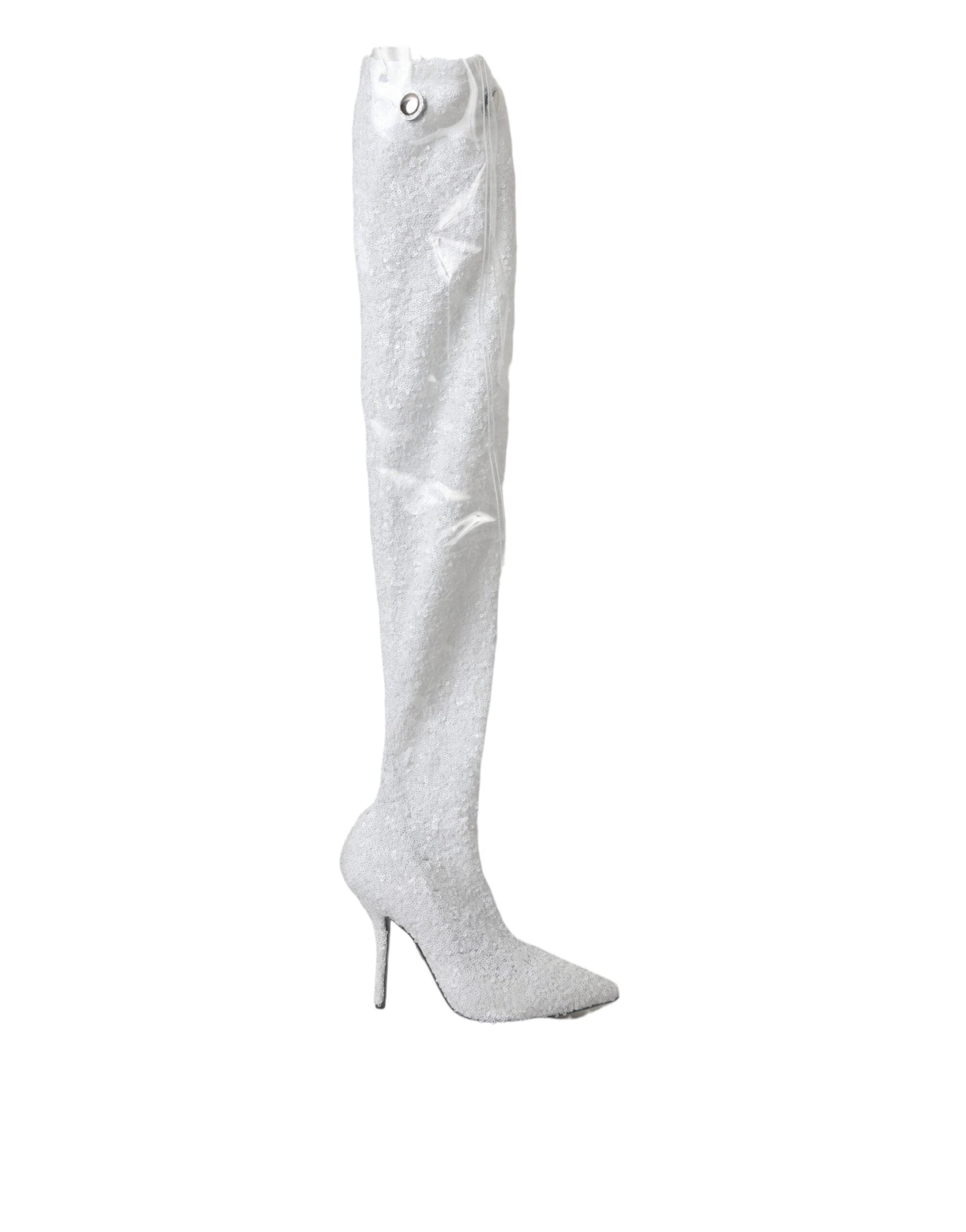 Dolce &amp; Gabbana Weiße Heels Stiletto Kniehohe Stiefel Schuhe