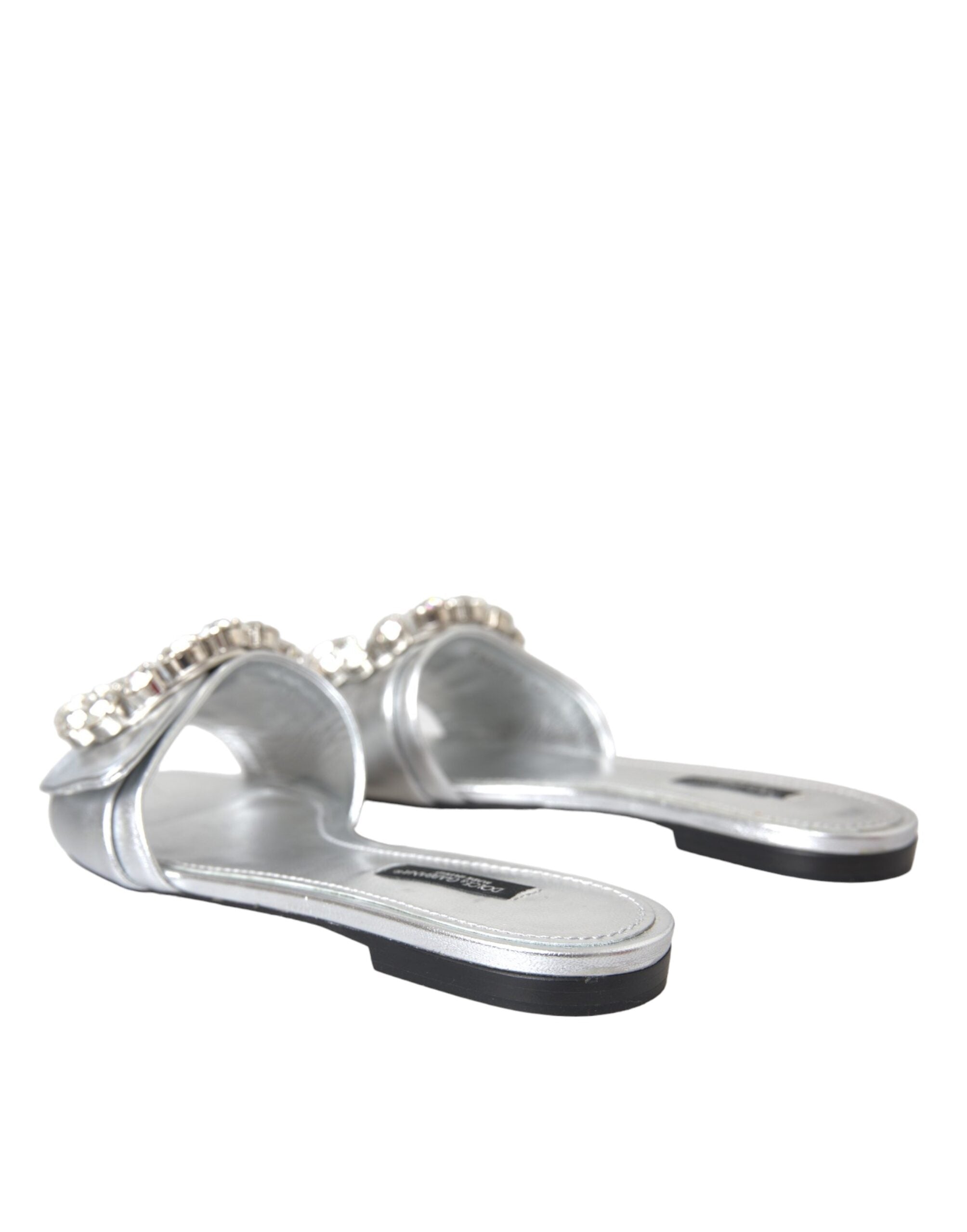 Dolce &amp; Gabbana Silber Kristall Leder Flats Sandalen Schuhe