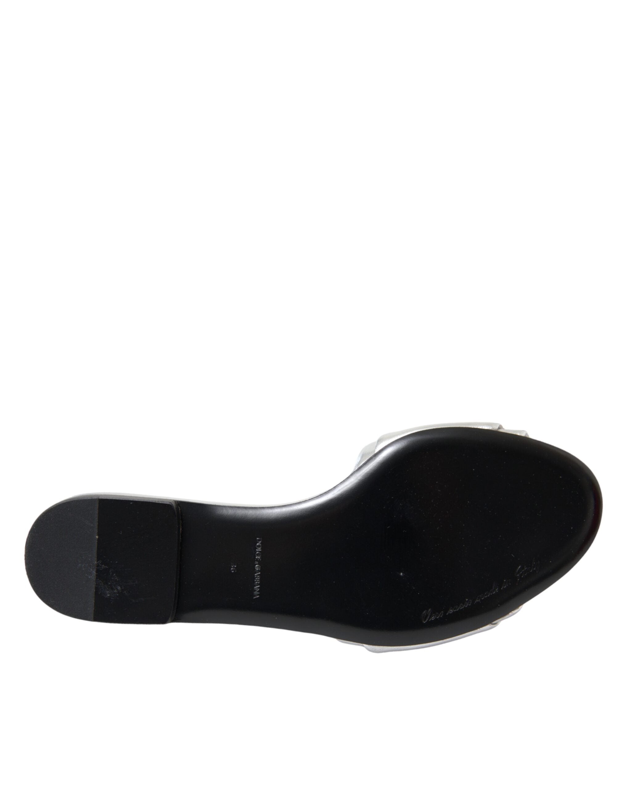 Dolce &amp; Gabbana Silber Kristall Leder Flats Sandalen Schuhe