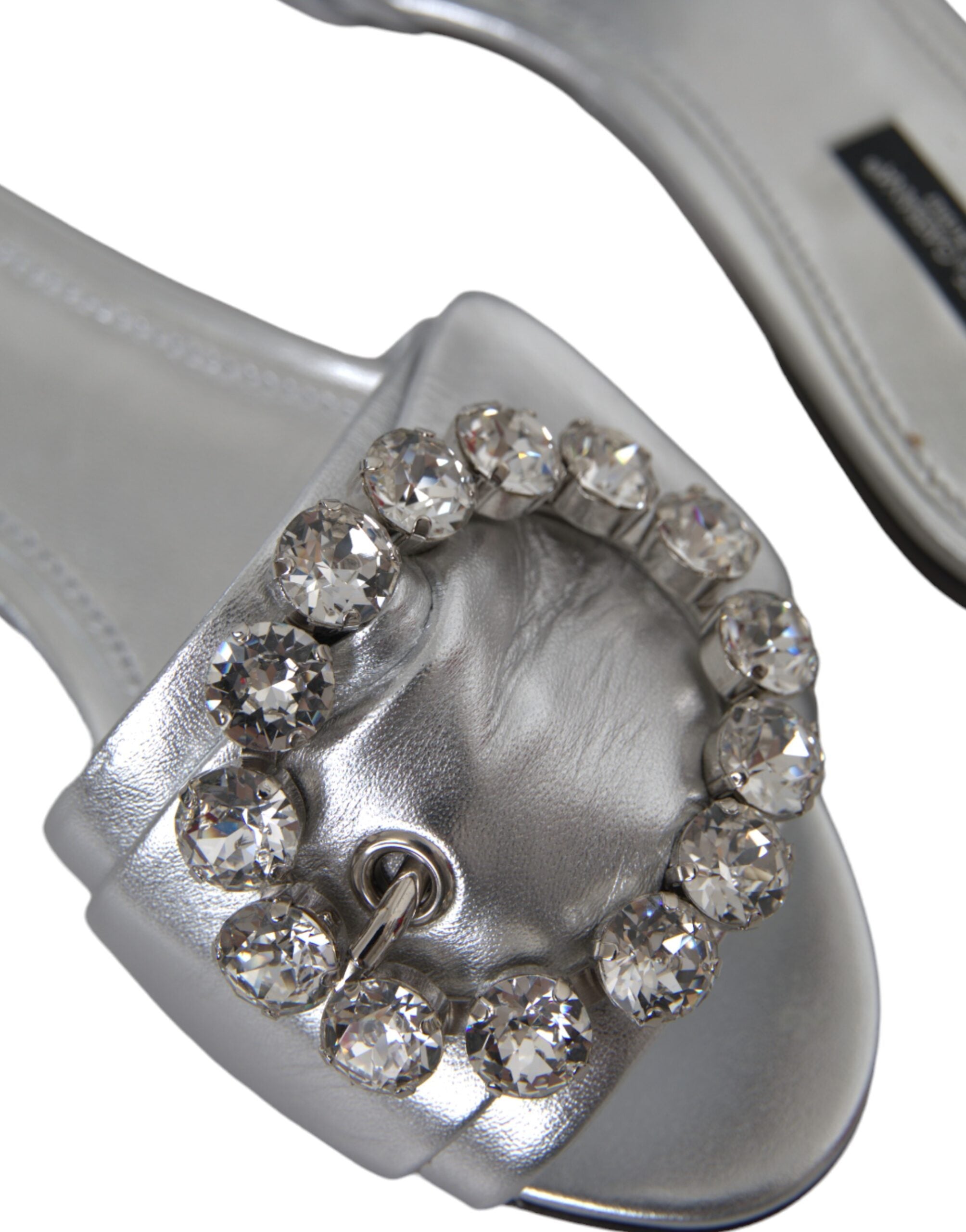 Dolce &amp; Gabbana Silber Kristall Leder Flats Sandalen Schuhe