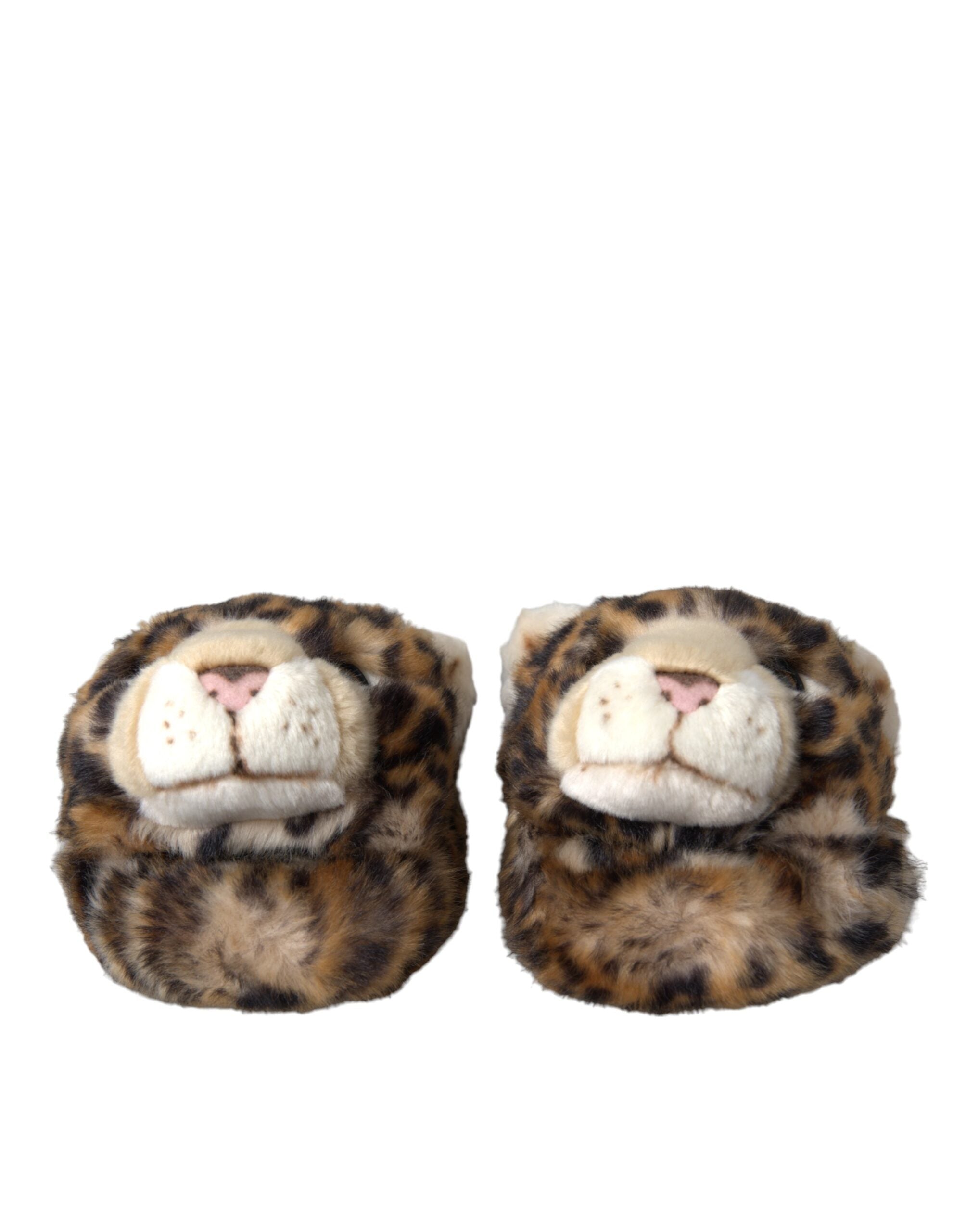 Dolce &amp; Gabbana Braune Tiger-Hausschuhe, flache Sandalen, Schuhe