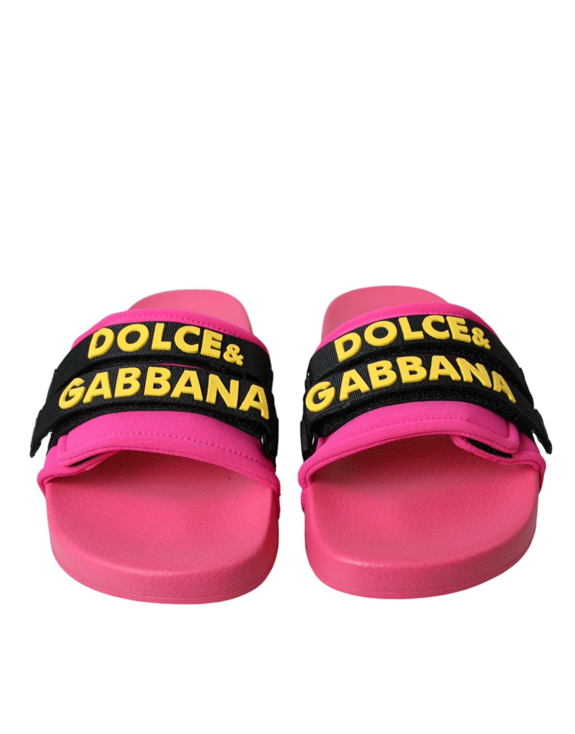 Dolce &amp; Gabbana Pink Schwarz Logo Beachwear Flats Sandalen Schuhe