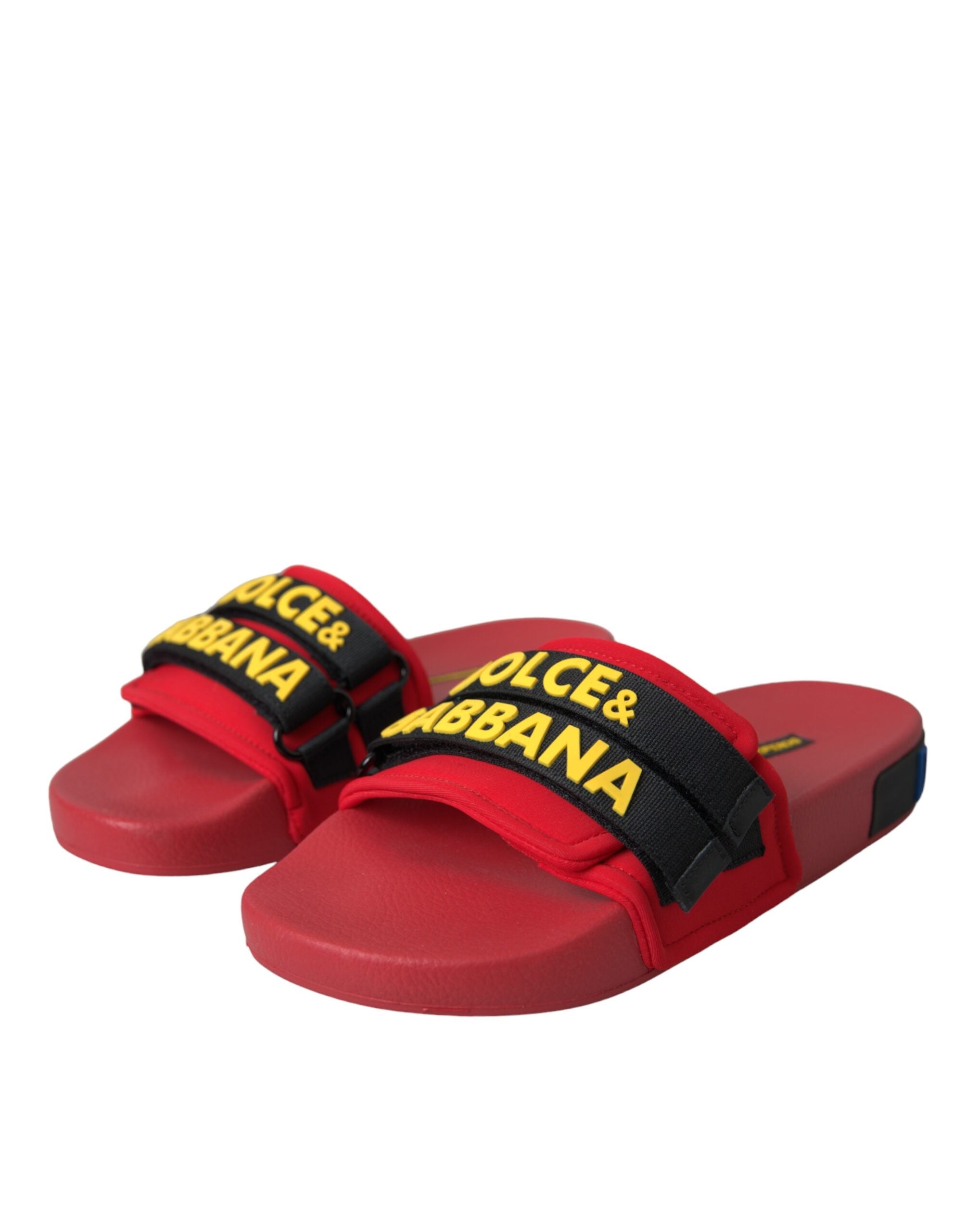 Sandale plate Dolce &amp; Gabbana cu logo roșu și negru