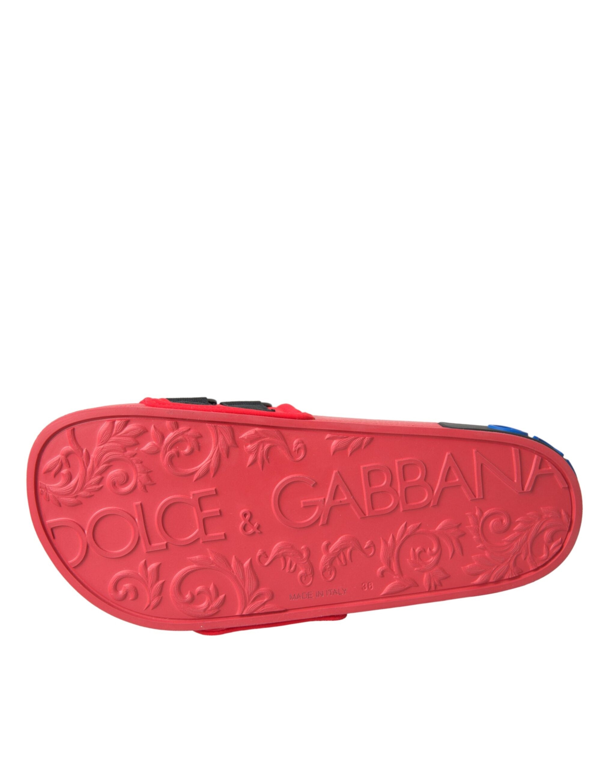 Sandale plate Dolce &amp; Gabbana cu logo roșu și negru