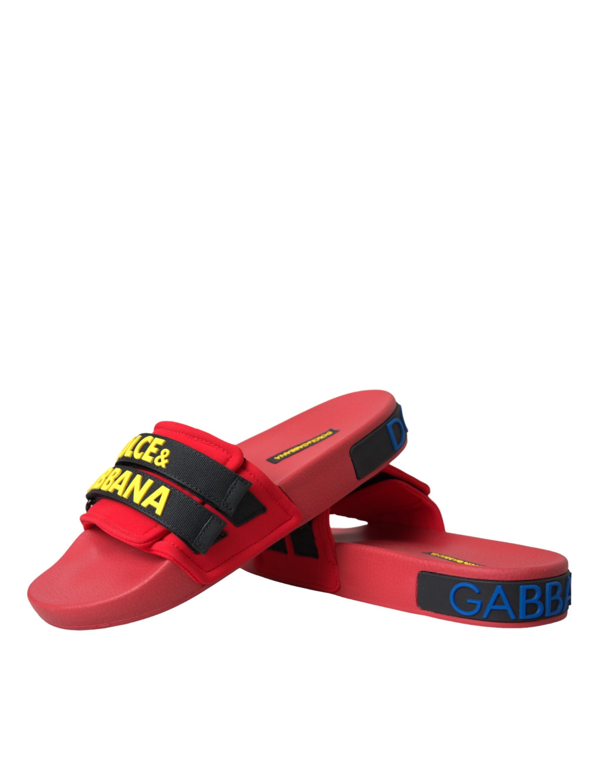 Sandale plate Dolce &amp; Gabbana cu logo roșu și negru
