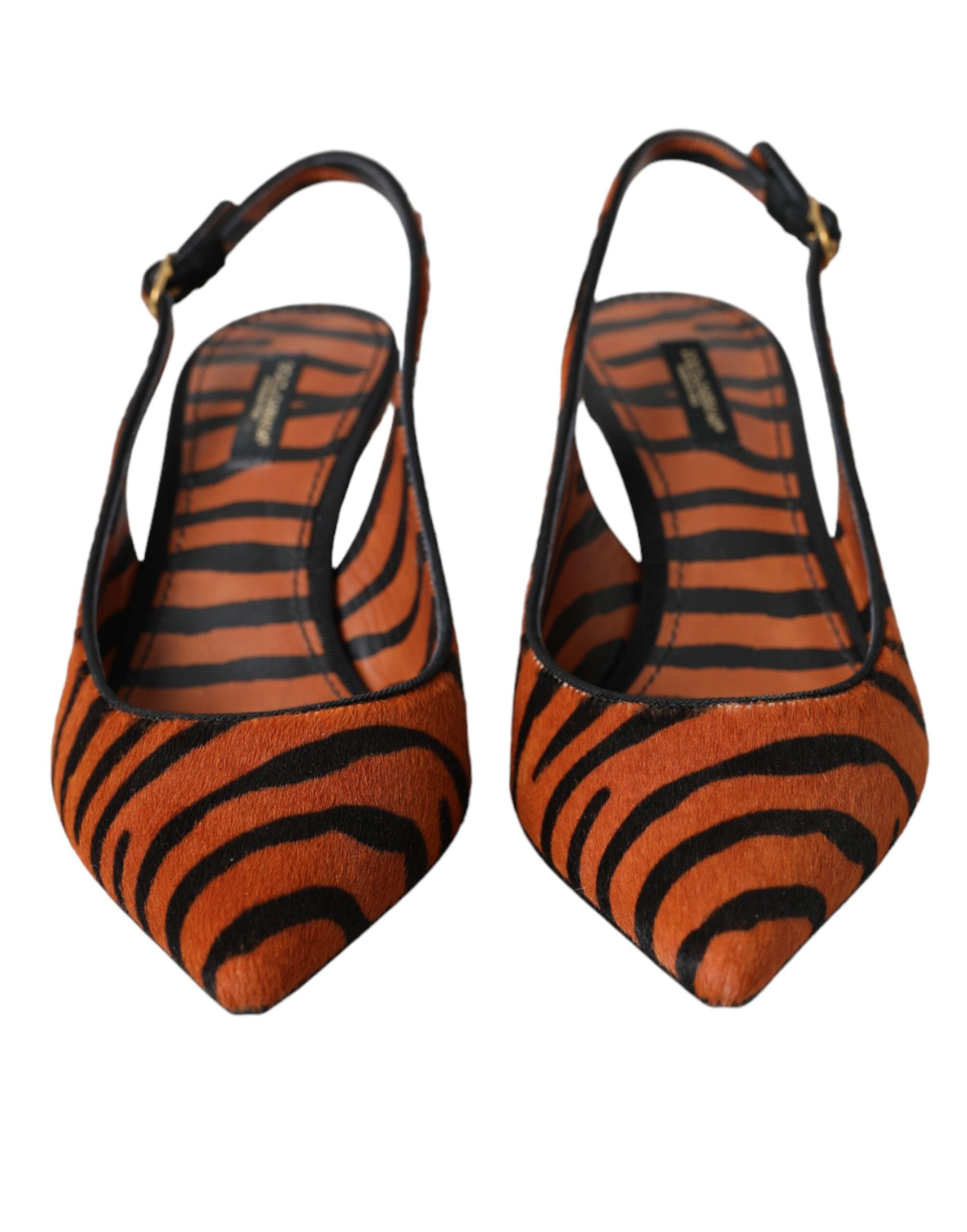Dolce &amp; Gabbana – Slingbacks aus Leder mit Zebramuster in Schwarz und Orange