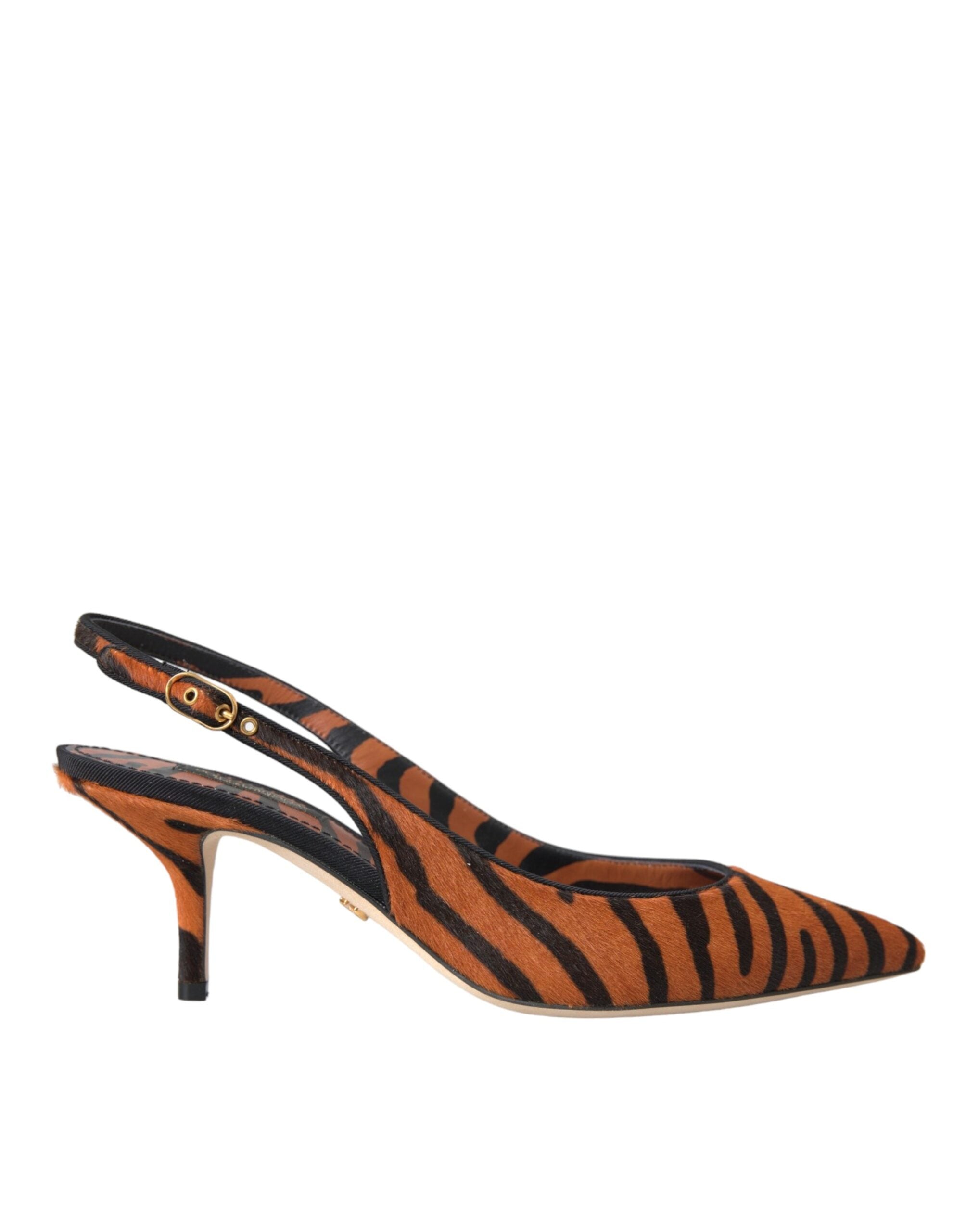 Dolce &amp; Gabbana – Slingbacks aus Leder mit Zebramuster in Schwarz und Orange