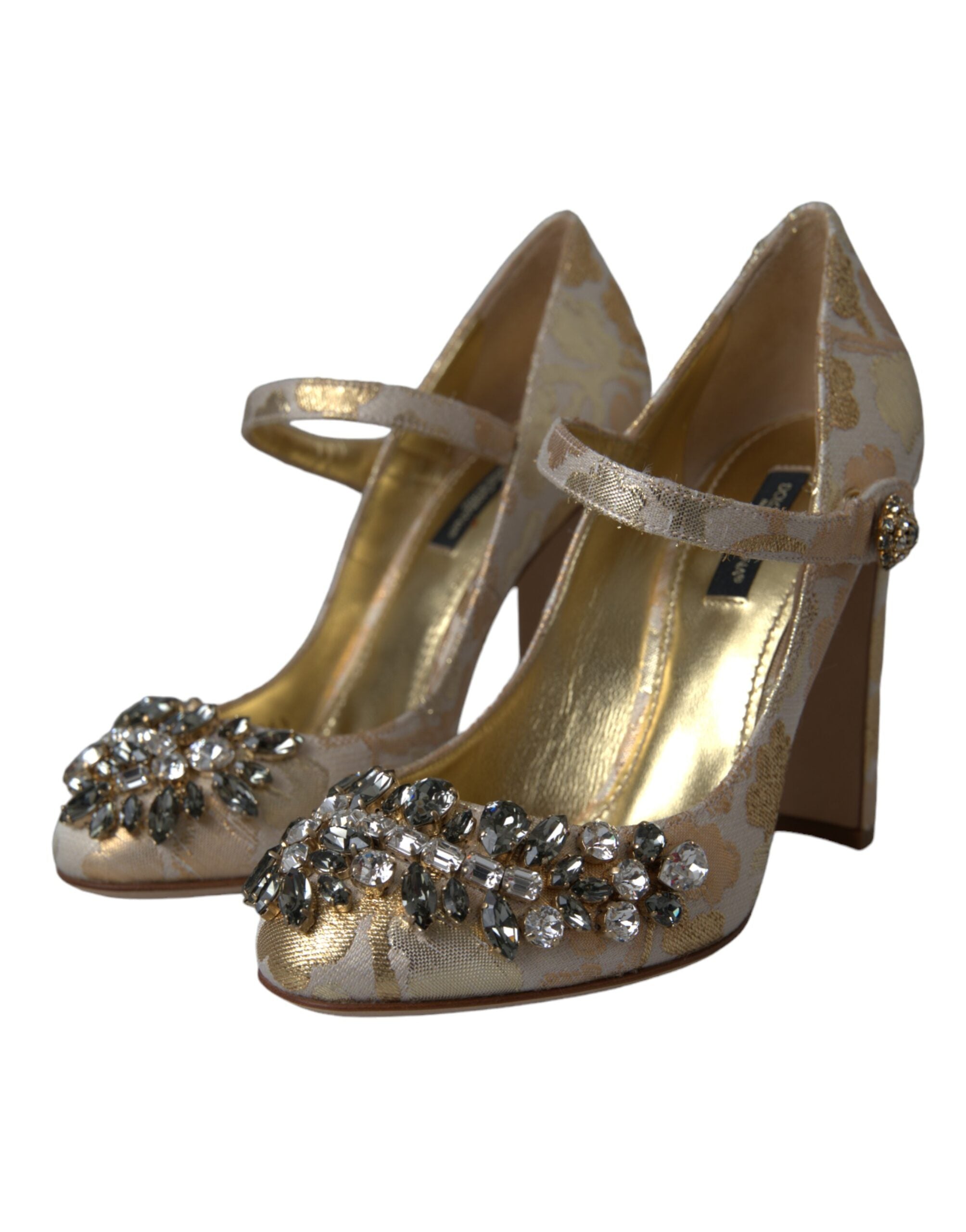 Dolce &amp; Gabbana – Mary Janes-Pumps mit goldenem Jacquard-Kristall