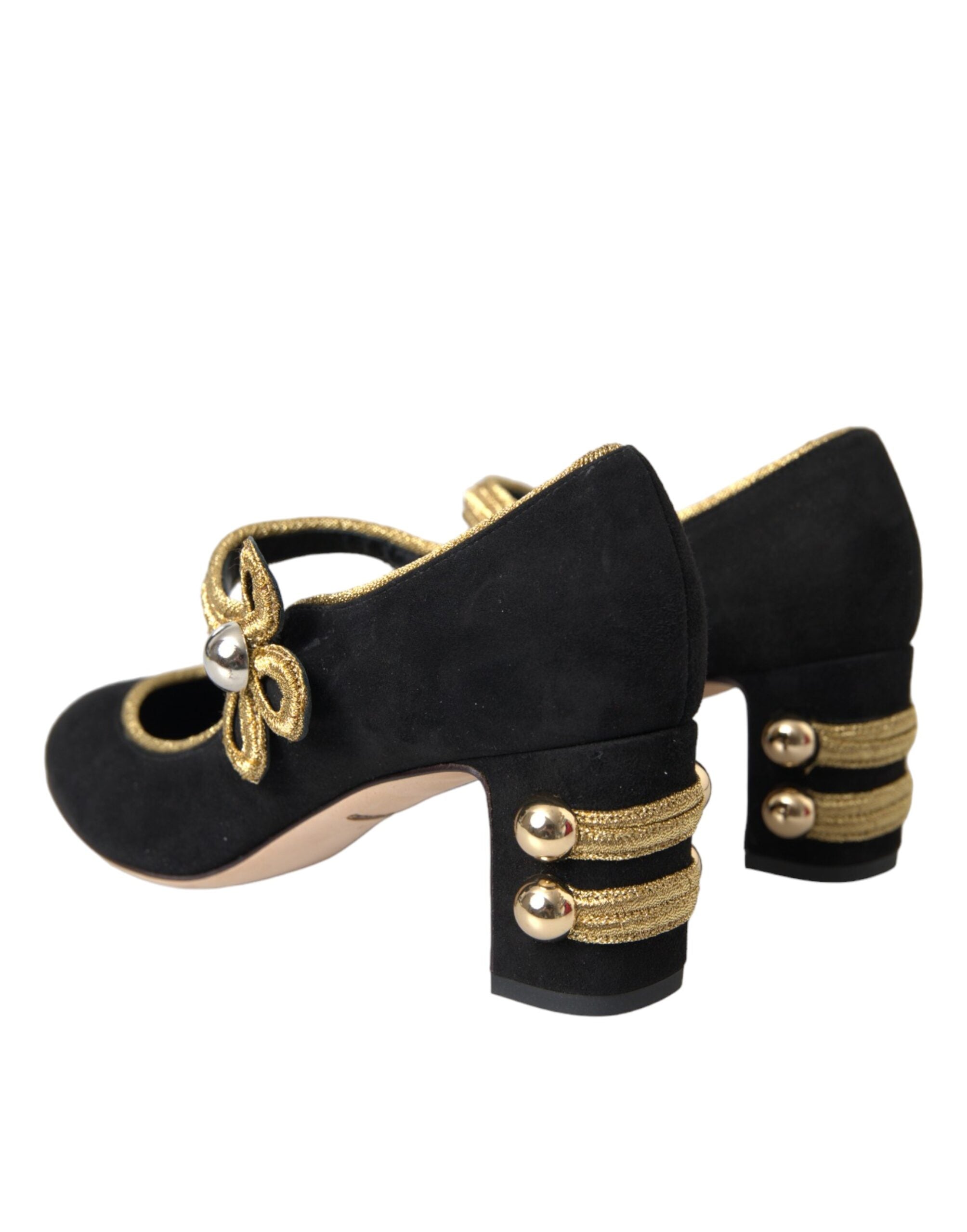 Dolce &amp; Gabbana Schwarze Wildleder Gold Mary Janes Heels Pumps Schuhe
