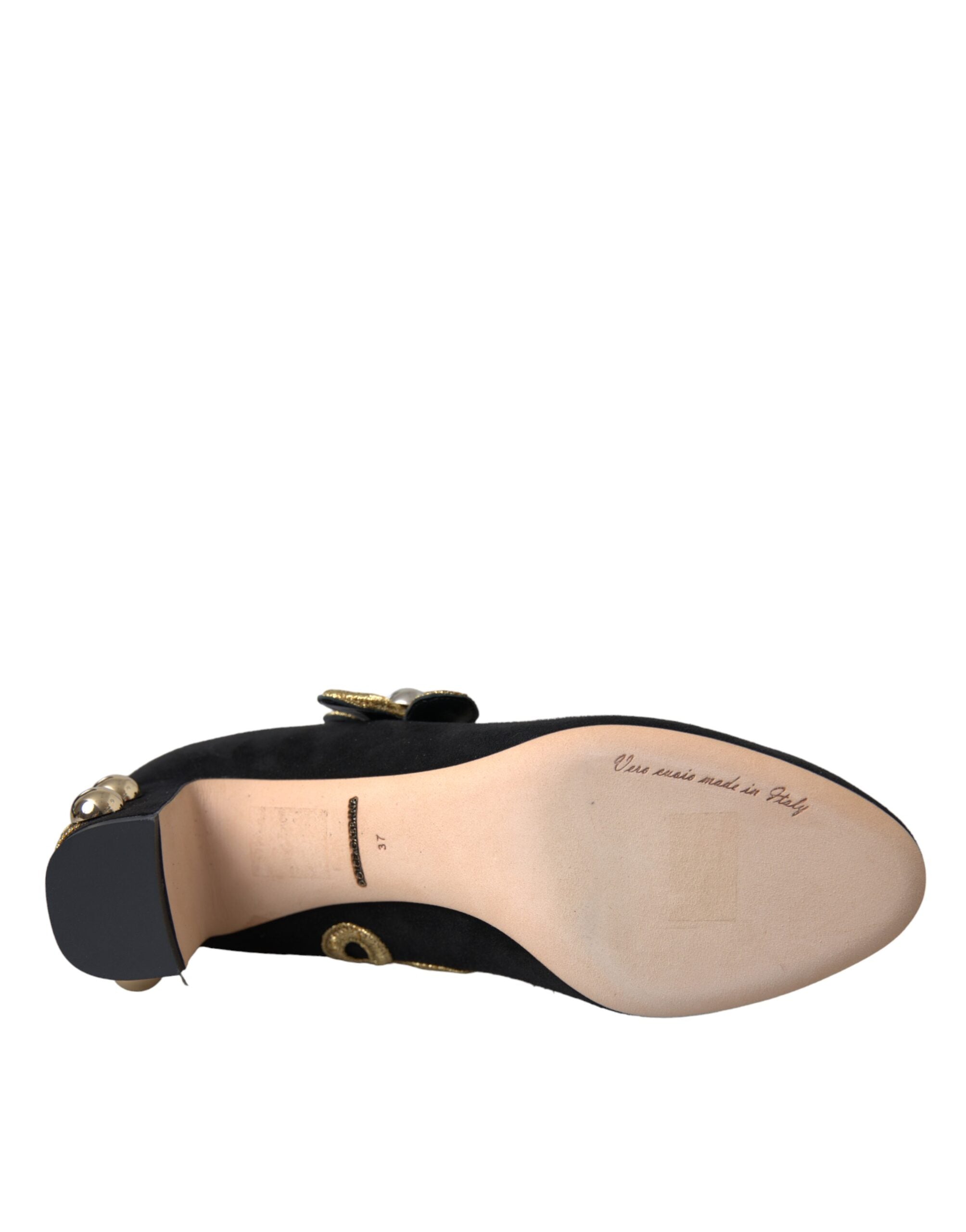 Dolce &amp; Gabbana Schwarze Wildleder Gold Mary Janes Heels Pumps Schuhe