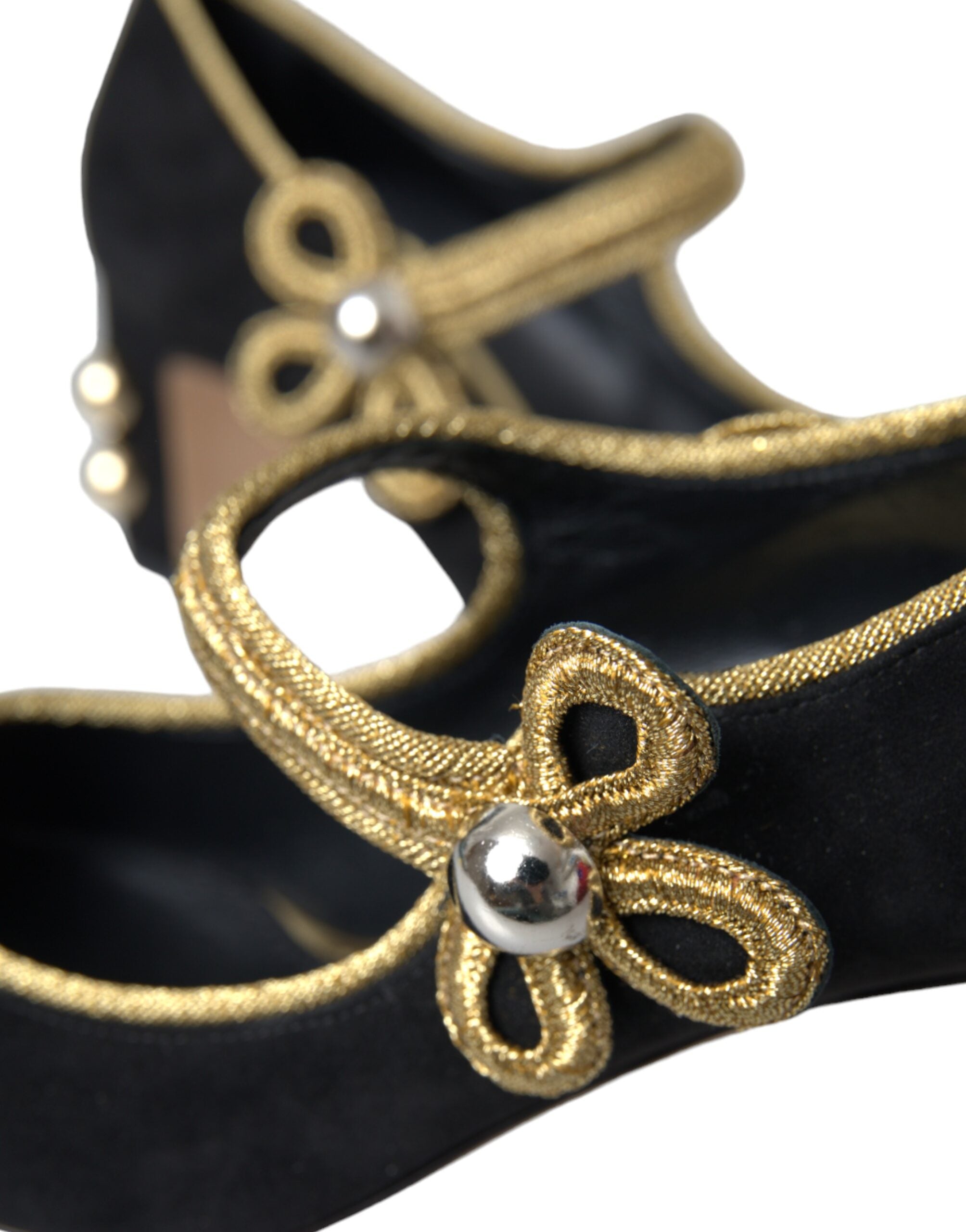 Dolce &amp; Gabbana Schwarze Wildleder Gold Mary Janes Heels Pumps Schuhe