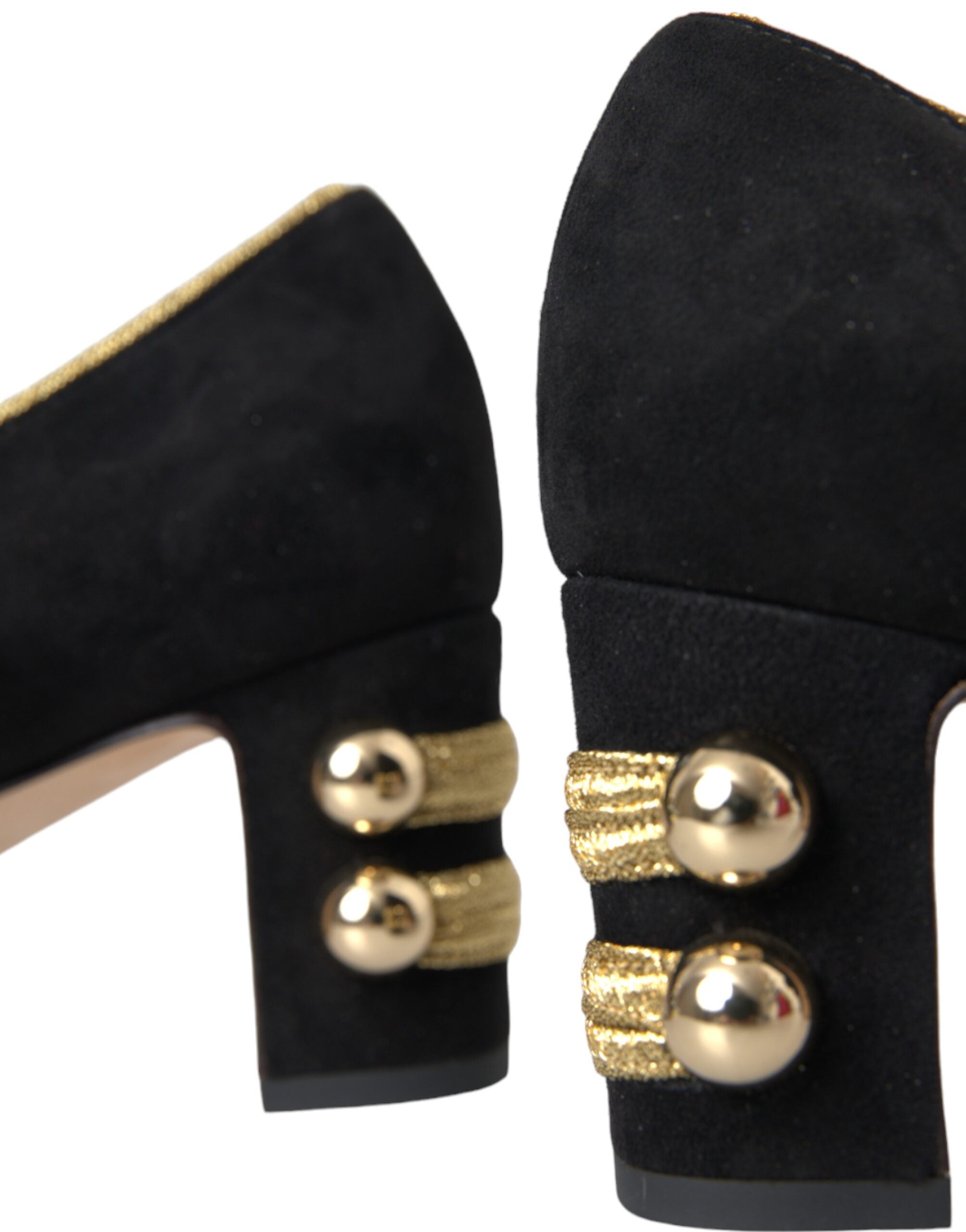 Dolce &amp; Gabbana Schwarze Wildleder Gold Mary Janes Heels Pumps Schuhe