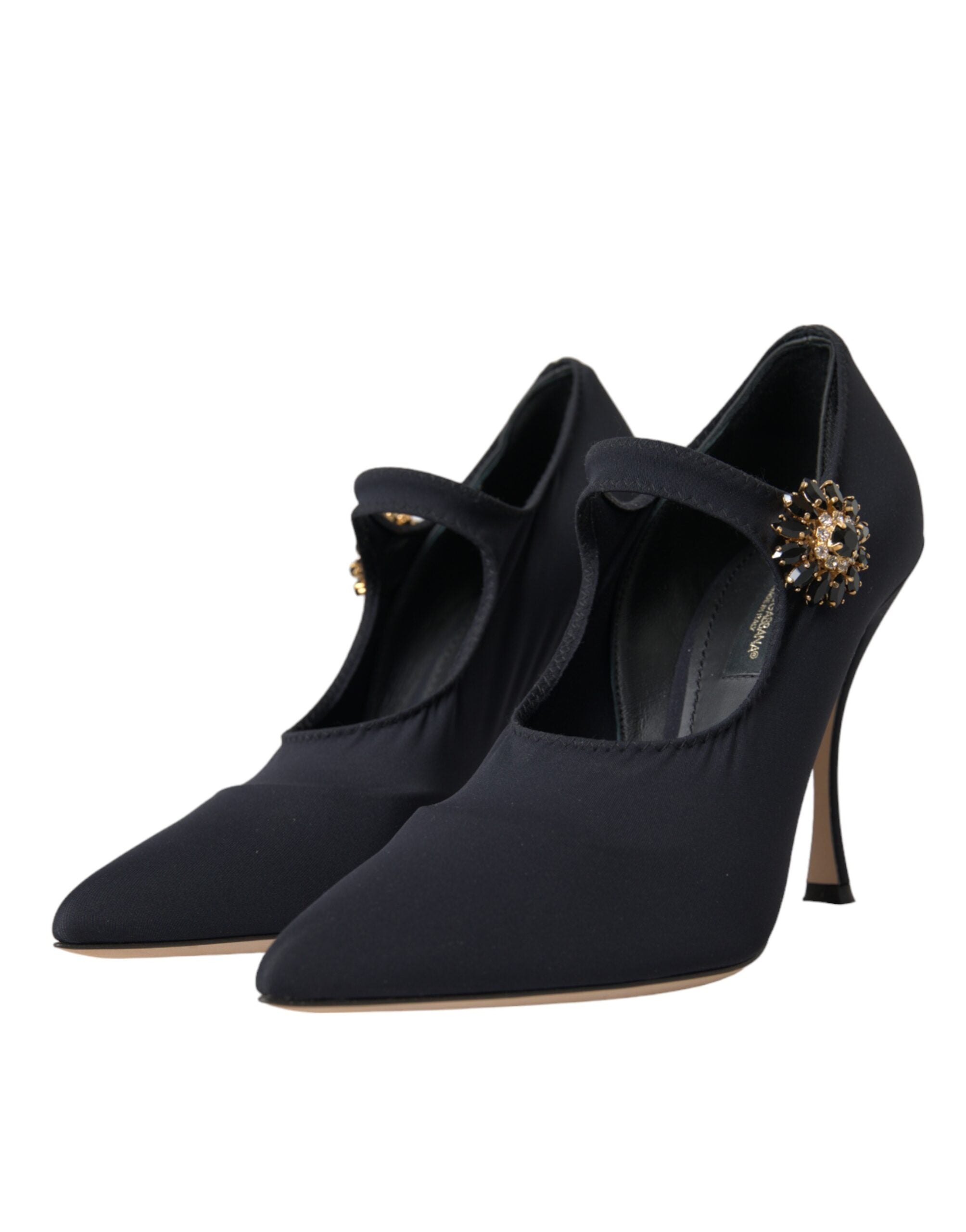Dolce &amp; Gabbana – Schwarze Mary-Jane-Pumps aus Jersey mit Kristallen