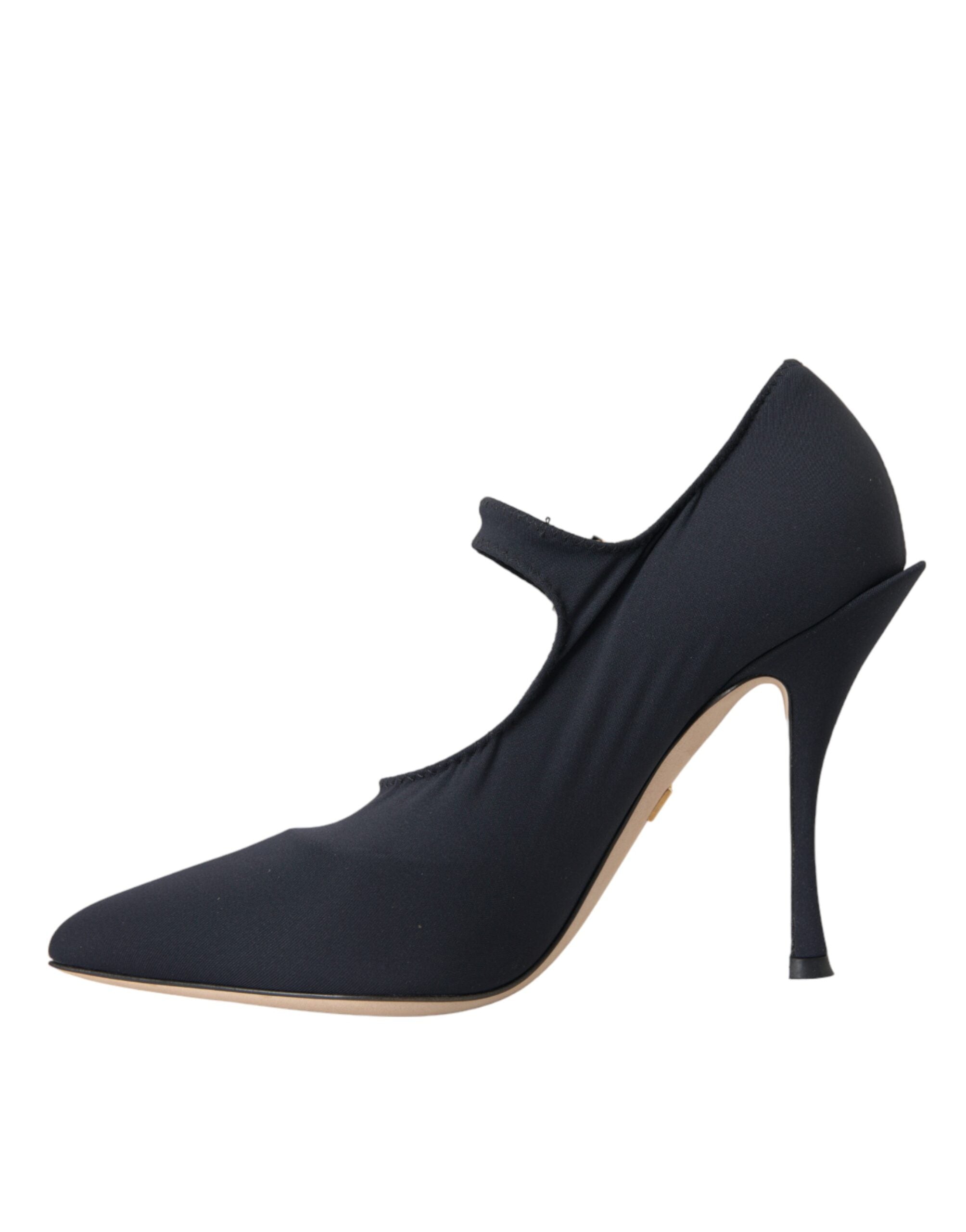 Dolce &amp; Gabbana – Schwarze Mary-Jane-Pumps aus Jersey mit Kristallen