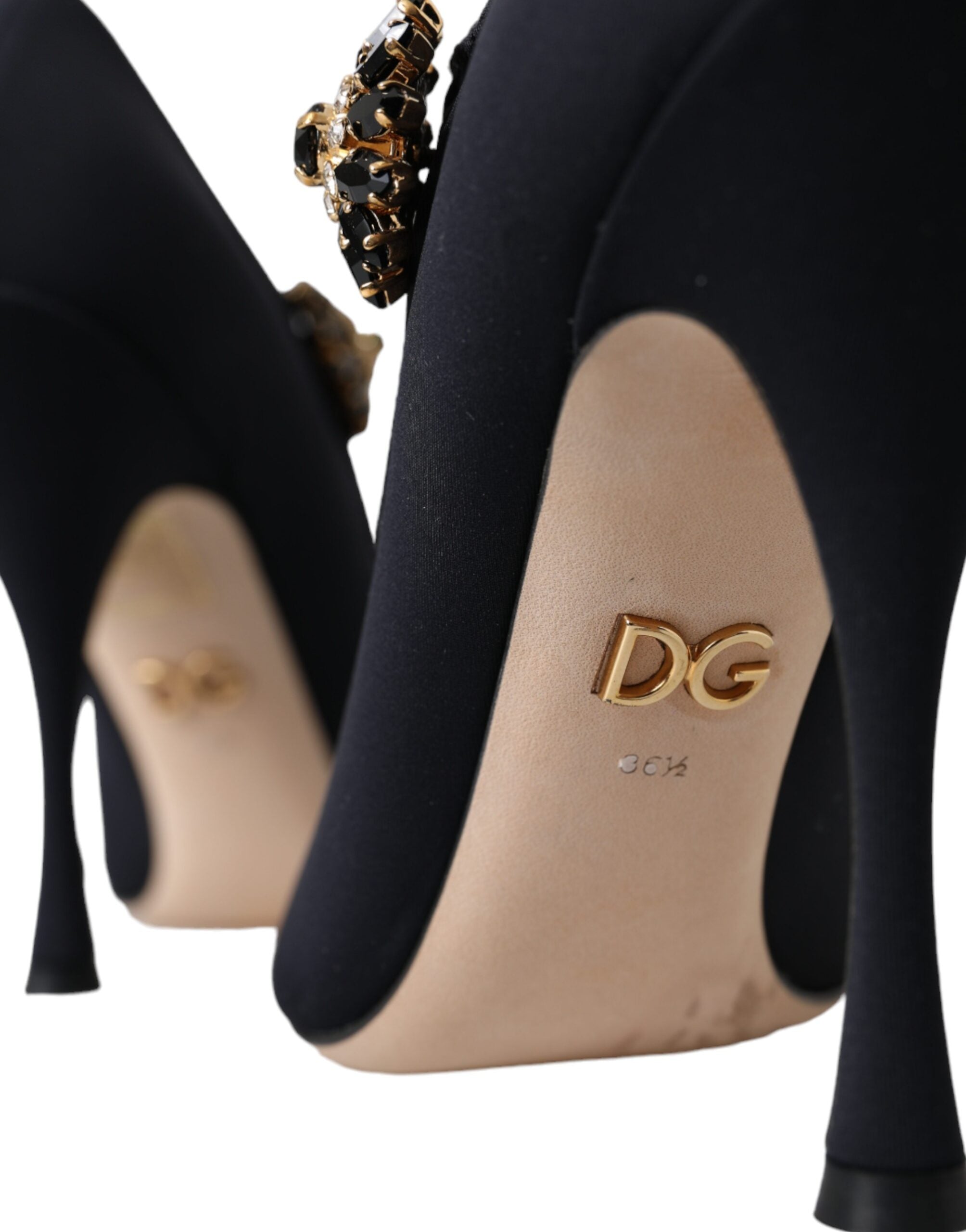 Dolce &amp; Gabbana – Schwarze Mary-Jane-Pumps aus Jersey mit Kristallen
