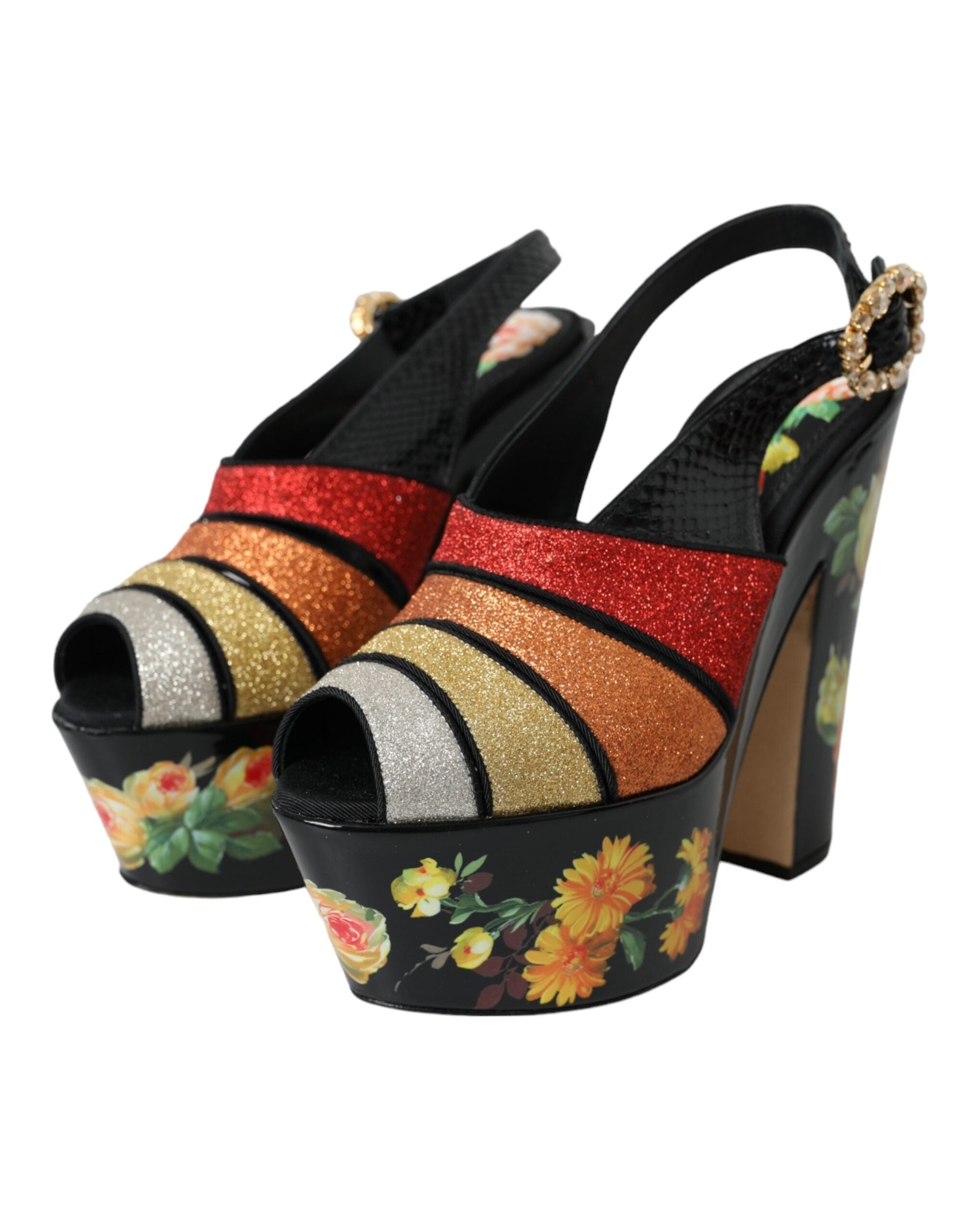Sandale cu platformă și cristale florale multicolore Dolce &amp; Gabbana