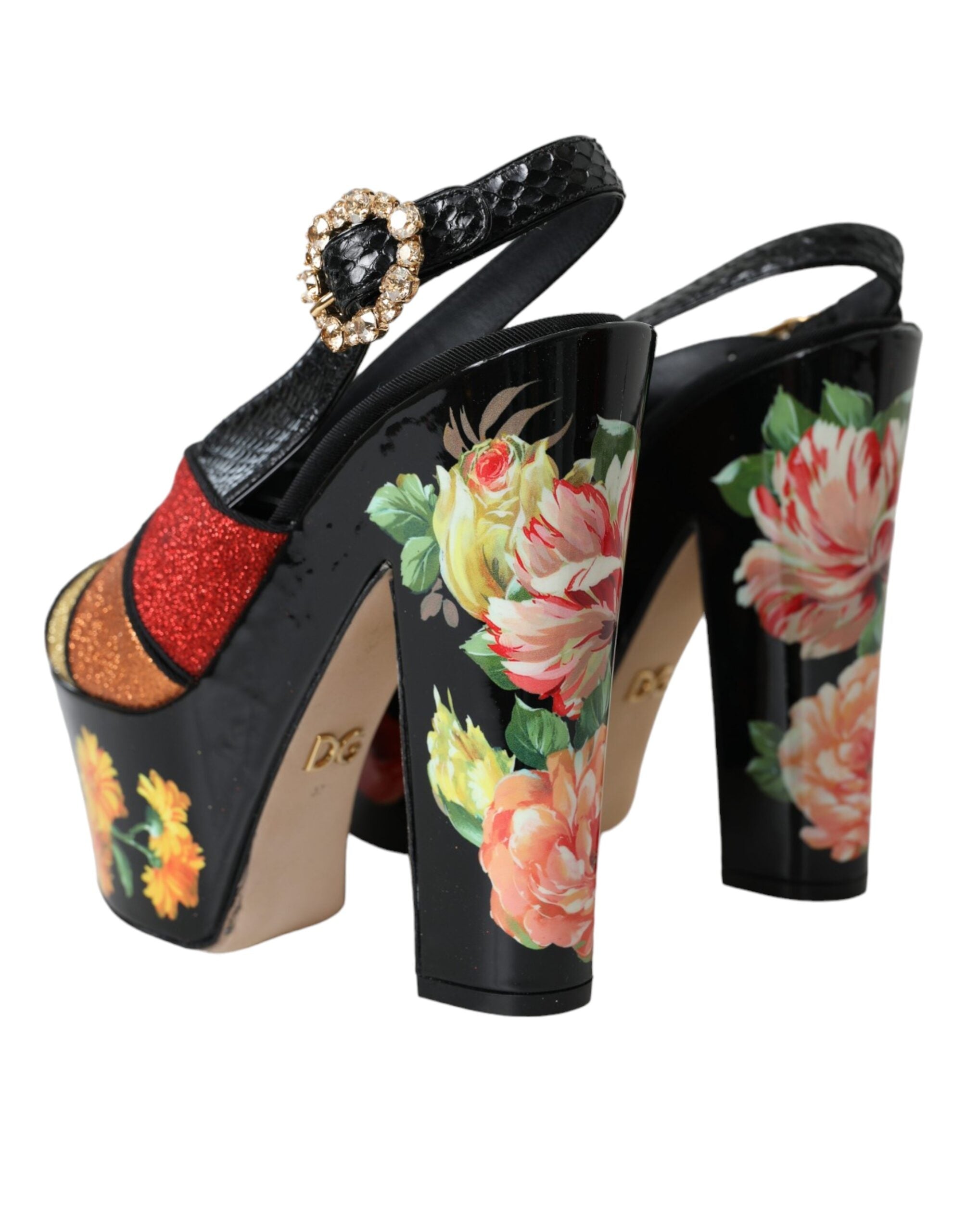 Sandale cu platformă și cristale florale multicolore Dolce &amp; Gabbana
