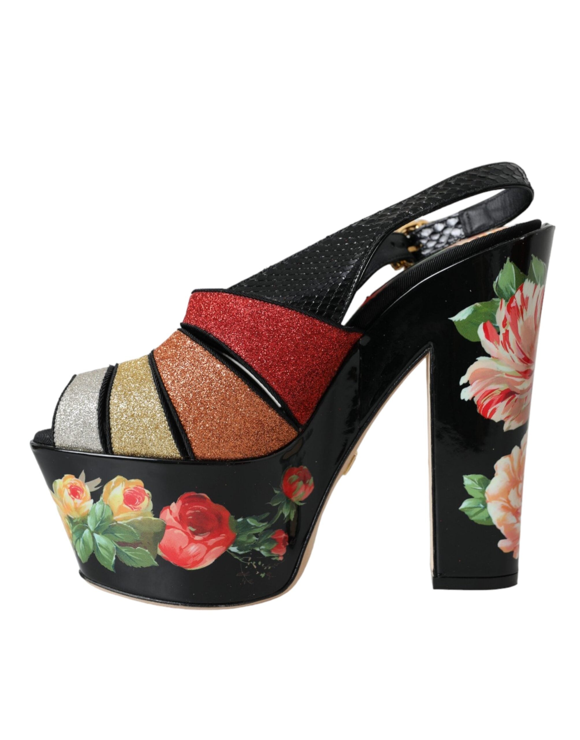 Sandale cu platformă și cristale florale multicolore Dolce &amp; Gabbana