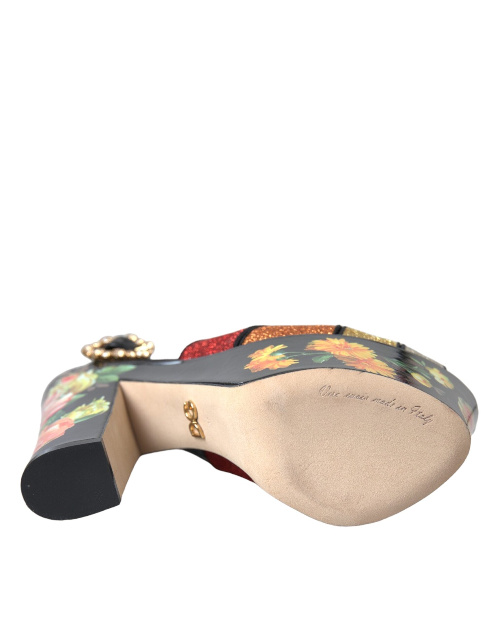 Sandale cu platformă și cristale florale multicolore Dolce &amp; Gabbana