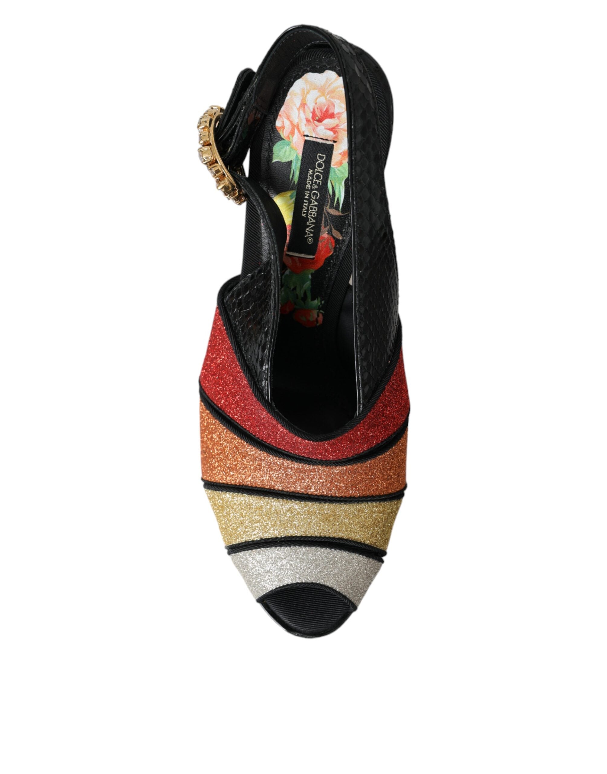 Sandale cu platformă și cristale florale multicolore Dolce &amp; Gabbana