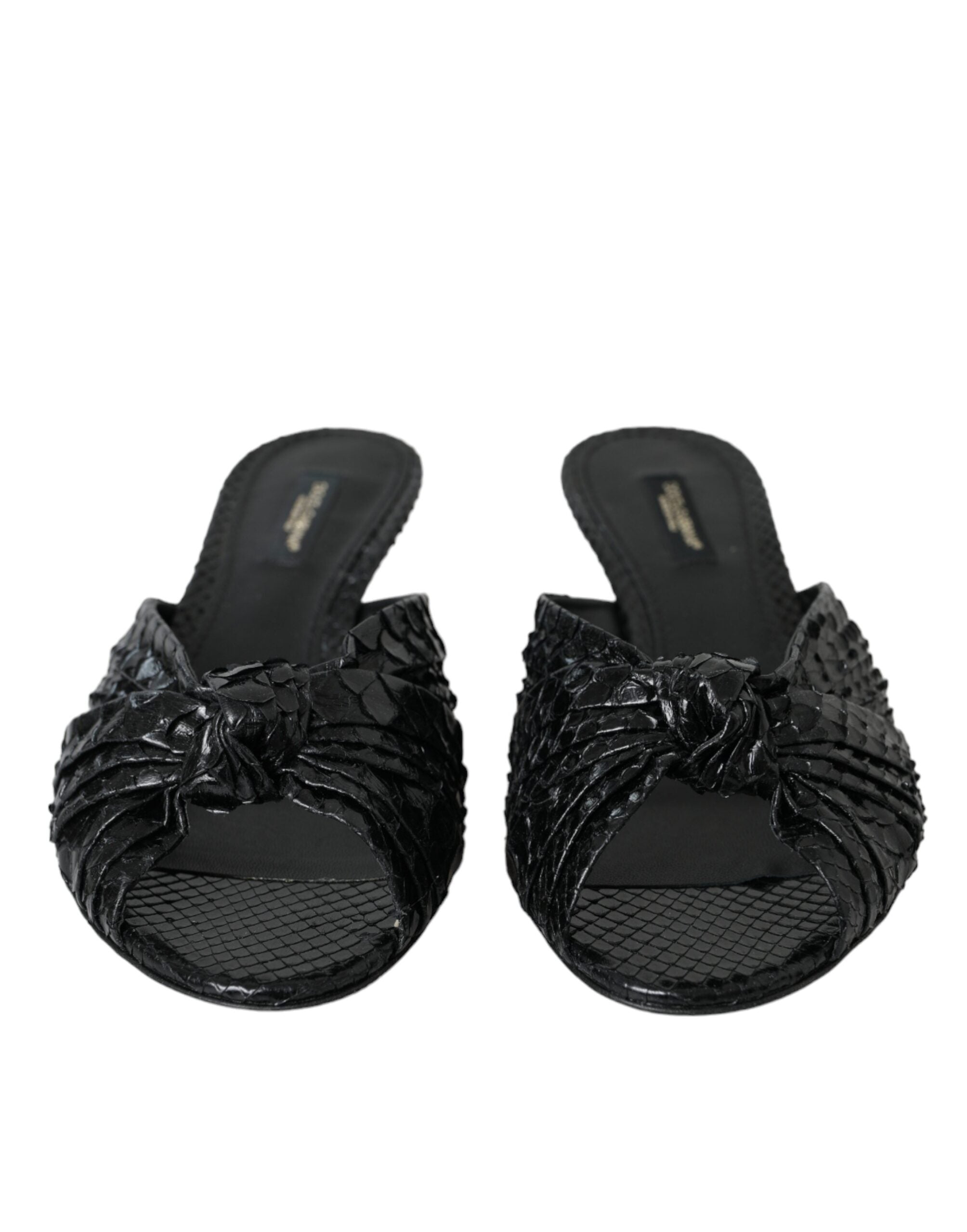 Dolce &amp; Gabbana – Schwarze Pantoletten aus exotischem Leder mit Absatz
