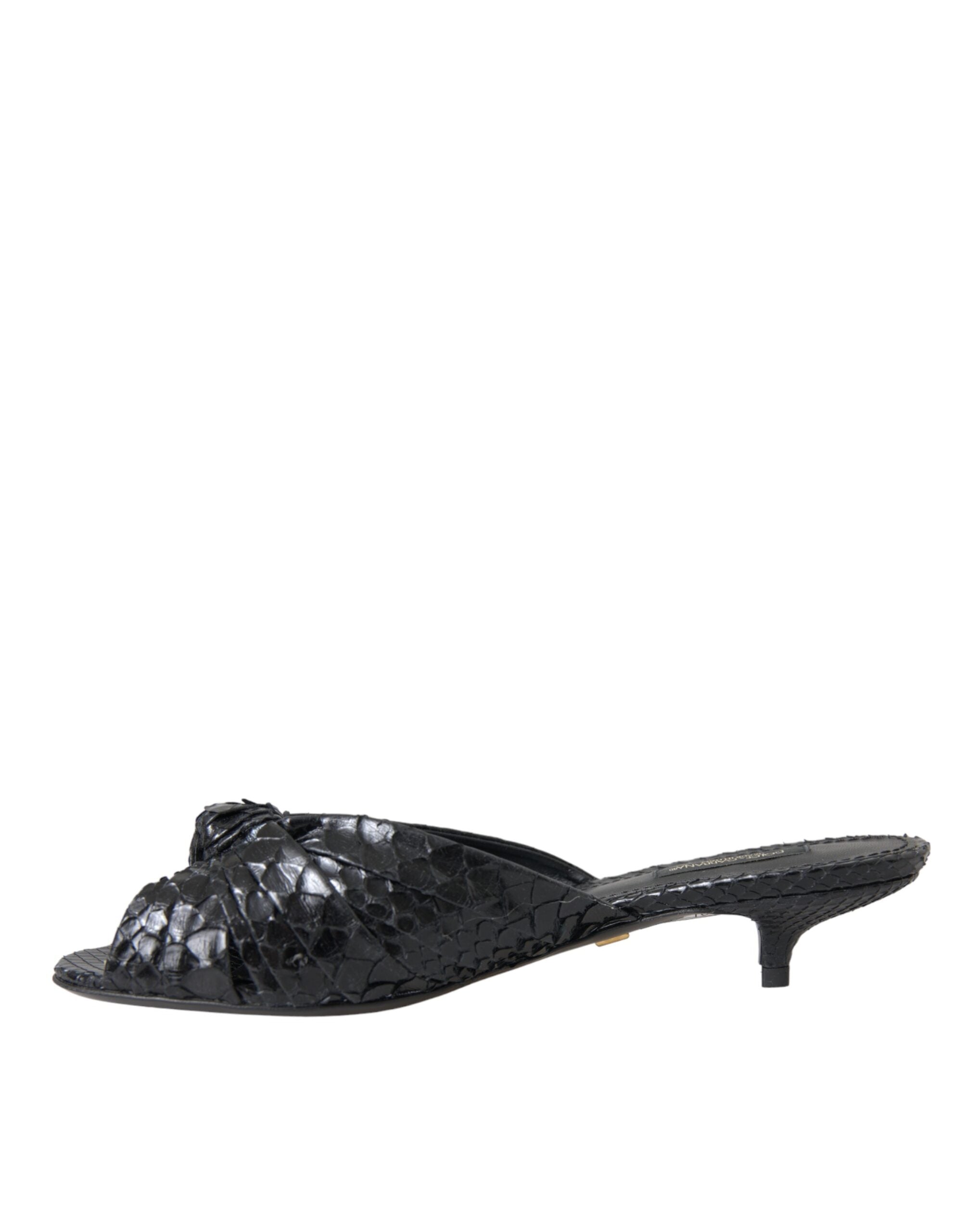 Dolce &amp; Gabbana – Schwarze Pantoletten aus exotischem Leder mit Absatz