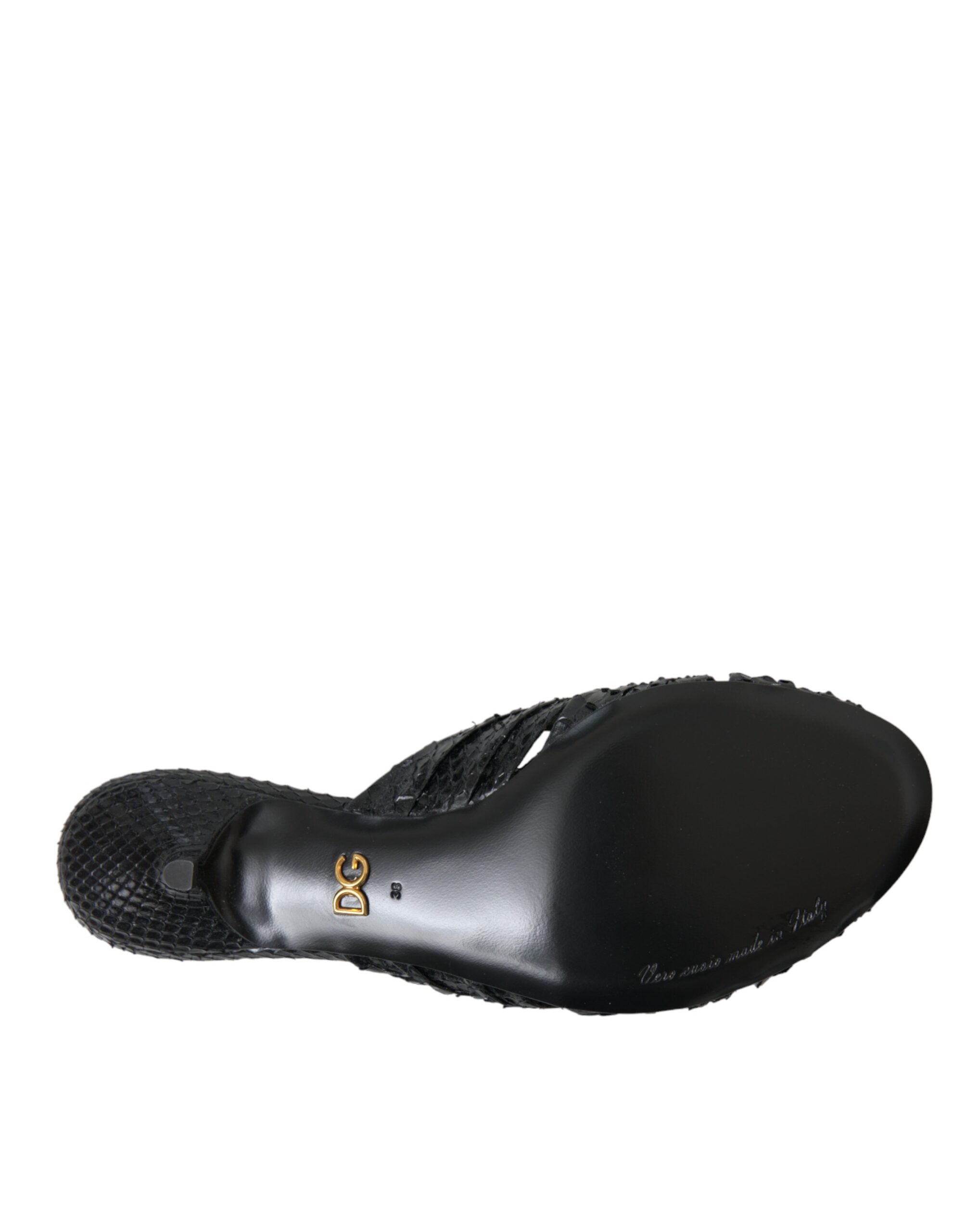Dolce &amp; Gabbana – Schwarze Pantoletten aus exotischem Leder mit Absatz