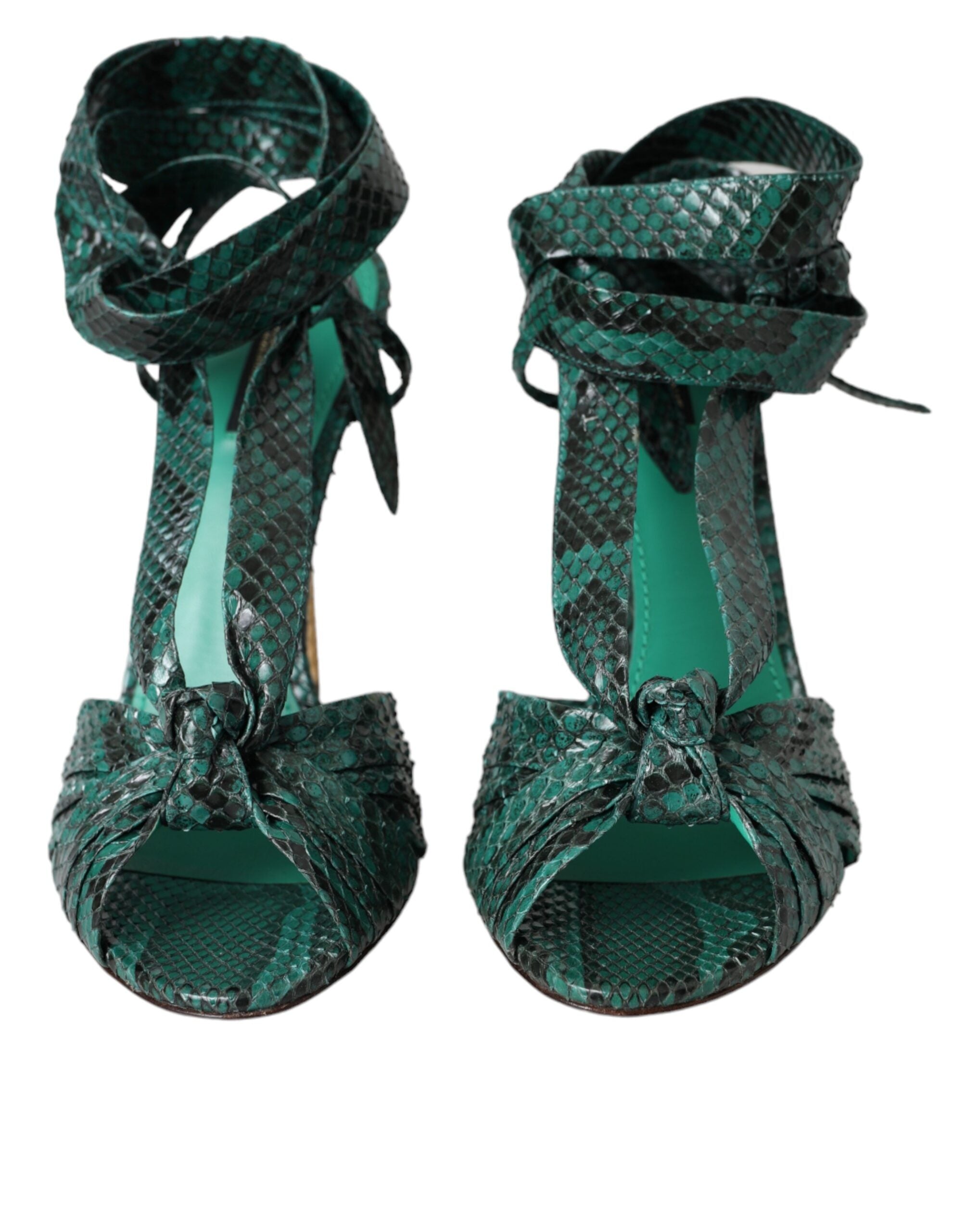 Dolce &amp; Gabbana Grüne exotische Leder Heels Sandalen Schuhe
