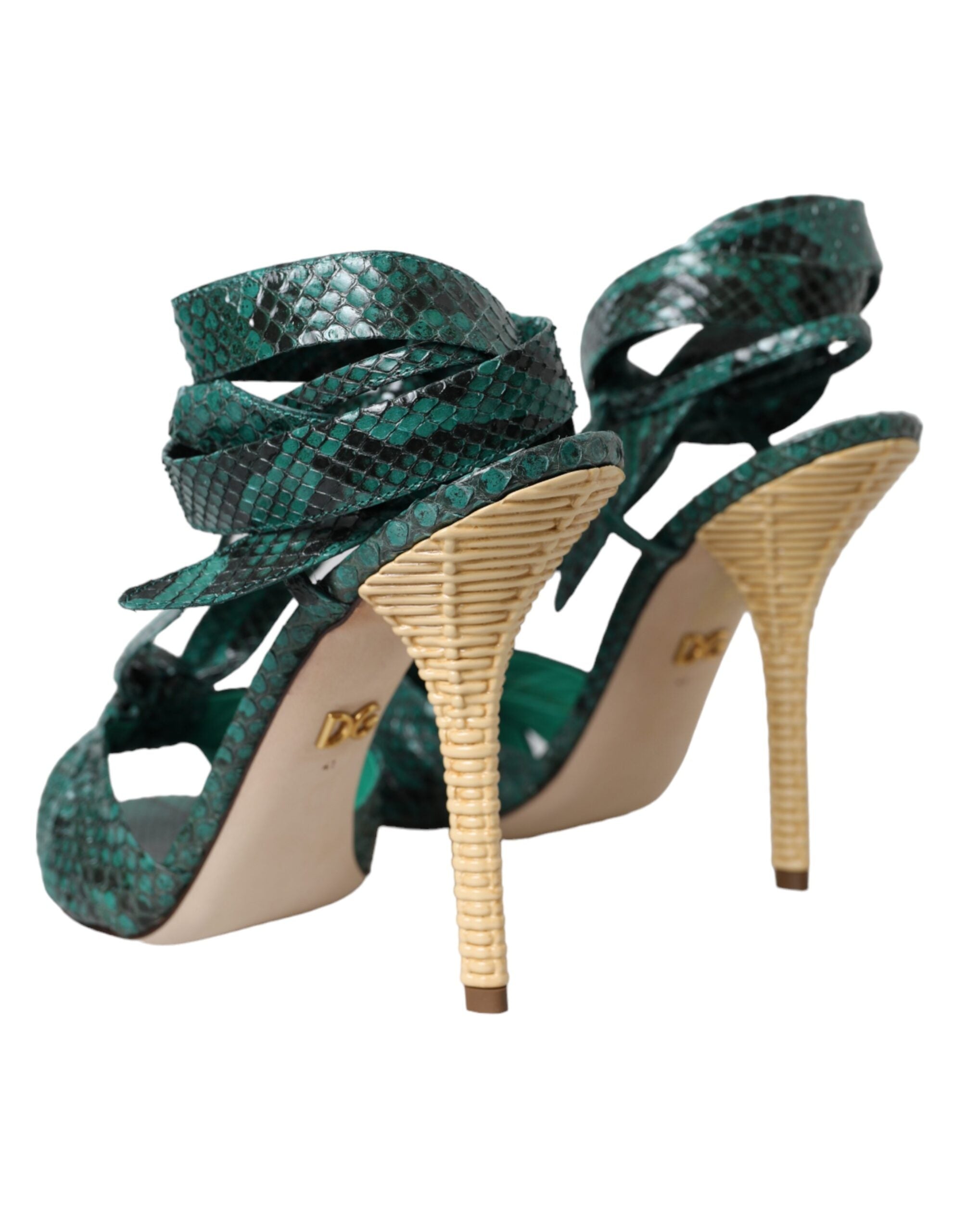 Dolce &amp; Gabbana Grüne exotische Leder Heels Sandalen Schuhe