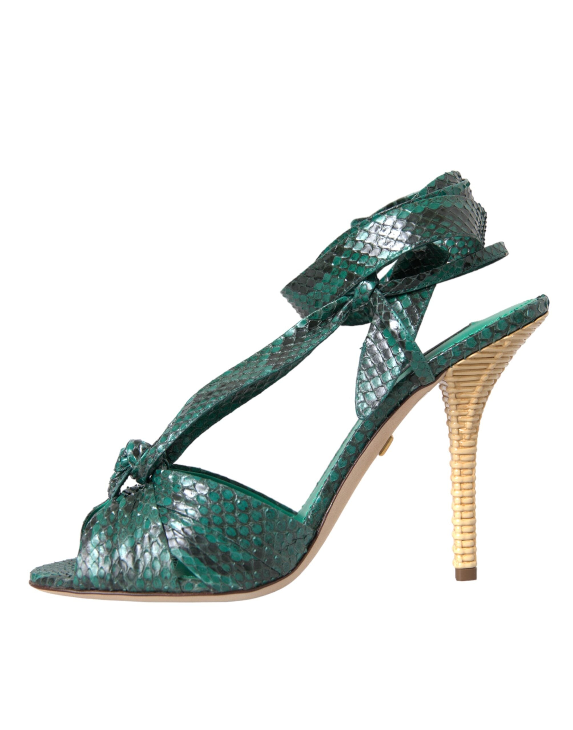 Dolce &amp; Gabbana Grüne exotische Leder Heels Sandalen Schuhe