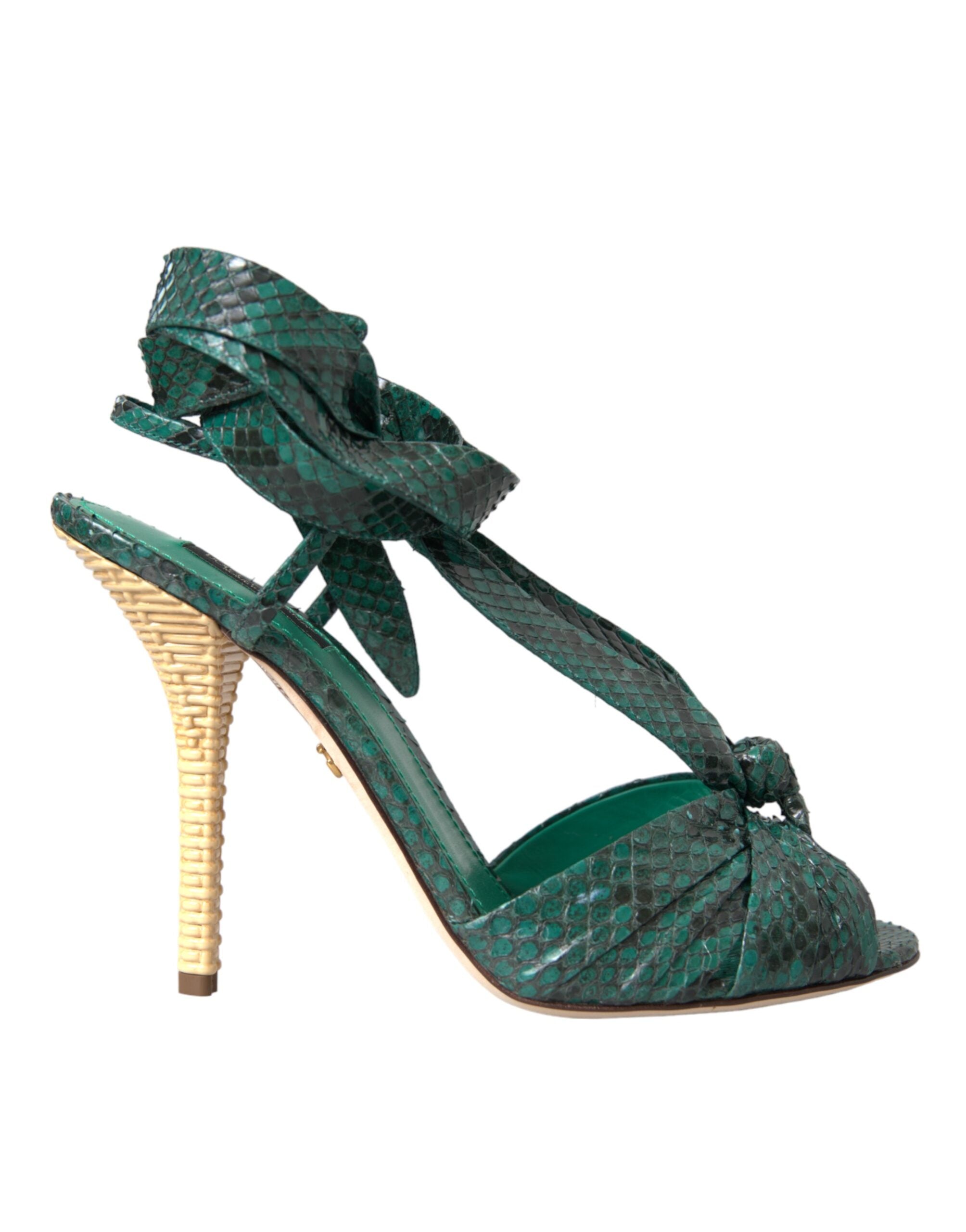 Dolce &amp; Gabbana Grüne exotische Leder Heels Sandalen Schuhe