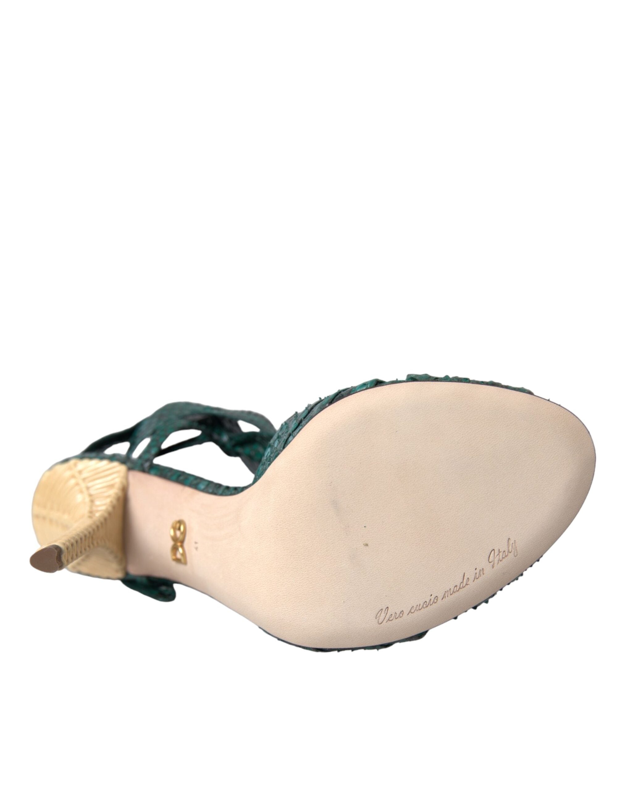 Dolce &amp; Gabbana Grüne exotische Leder Heels Sandalen Schuhe