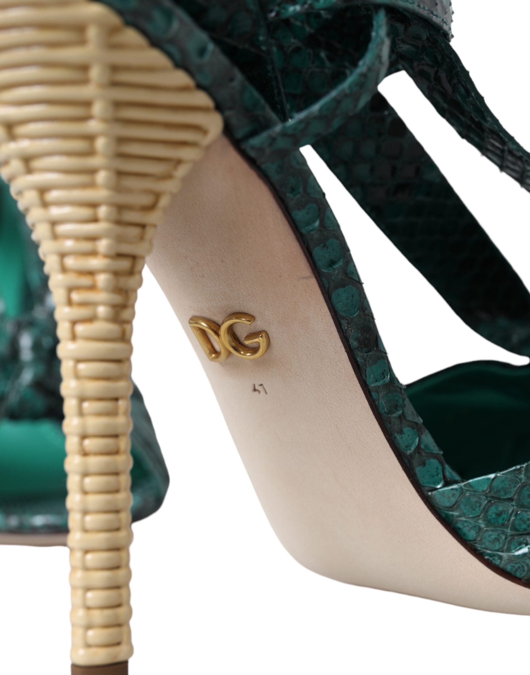Dolce &amp; Gabbana Grüne exotische Leder Heels Sandalen Schuhe