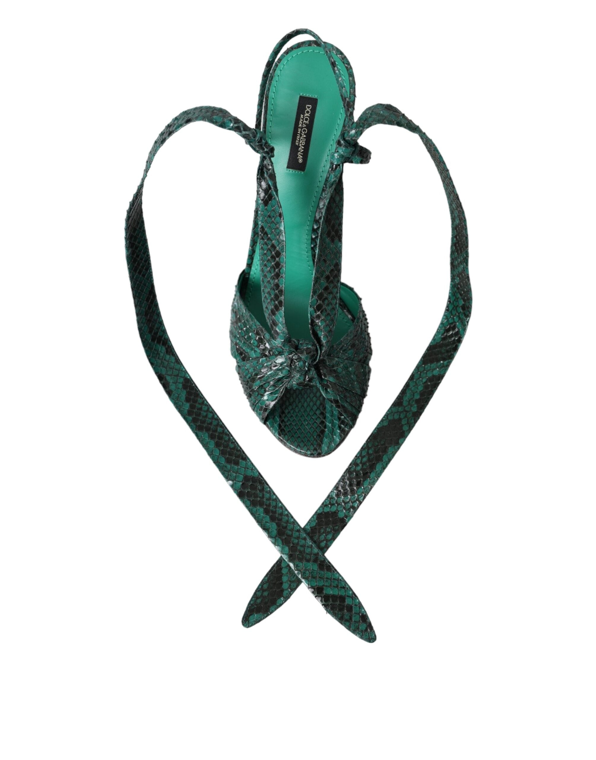 Dolce &amp; Gabbana Grüne exotische Leder Heels Sandalen Schuhe