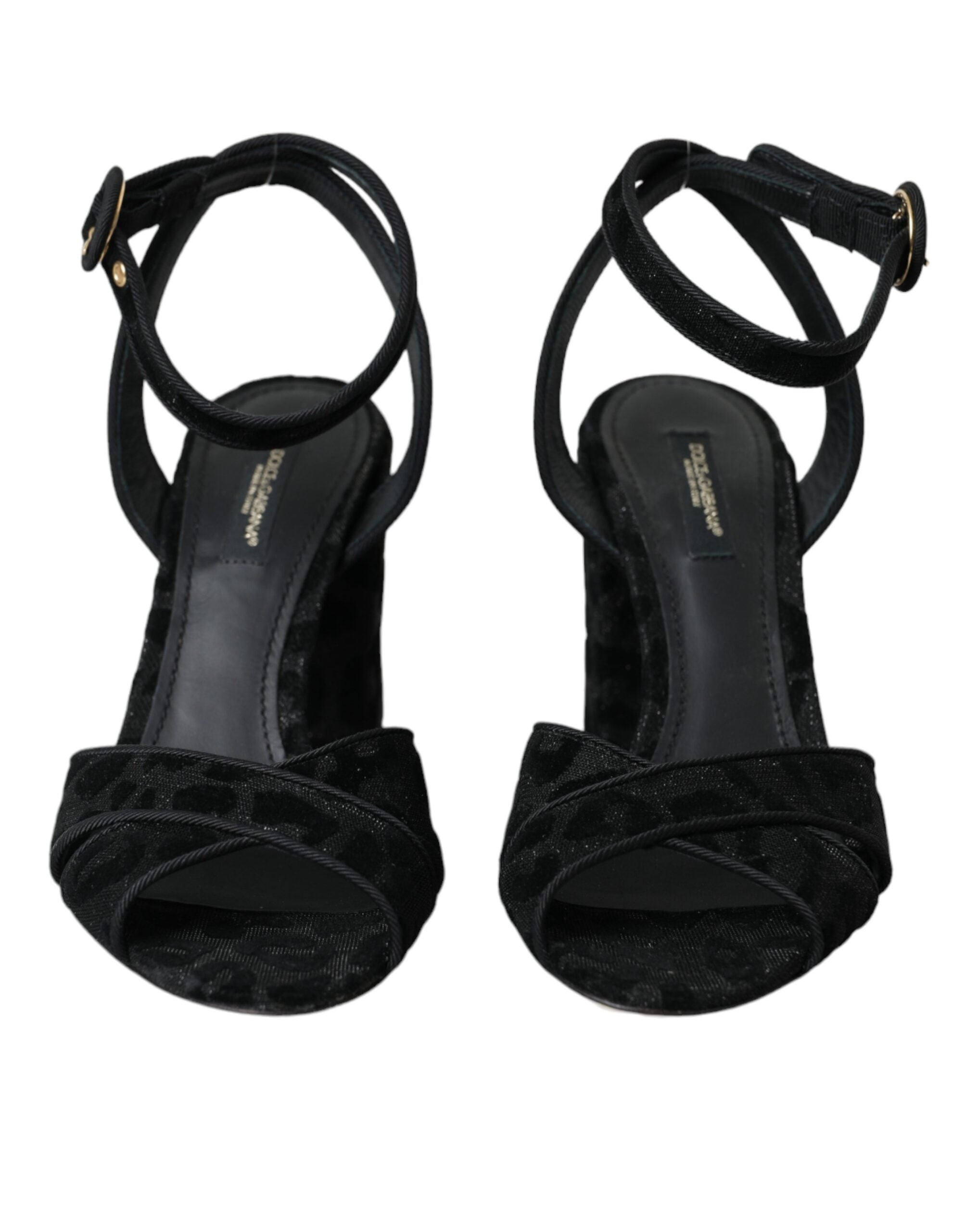 Sandale Dolce &amp; Gabbana cu toc din piele întoarsă cu imprimeu leopard negru