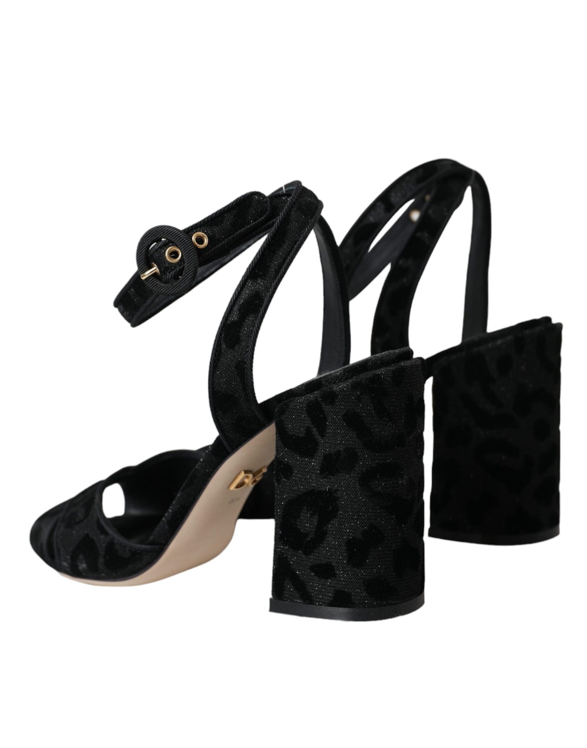 Dolce &amp; Gabbana Schwarze Sandalen aus Wildleder mit Leopardenmuster