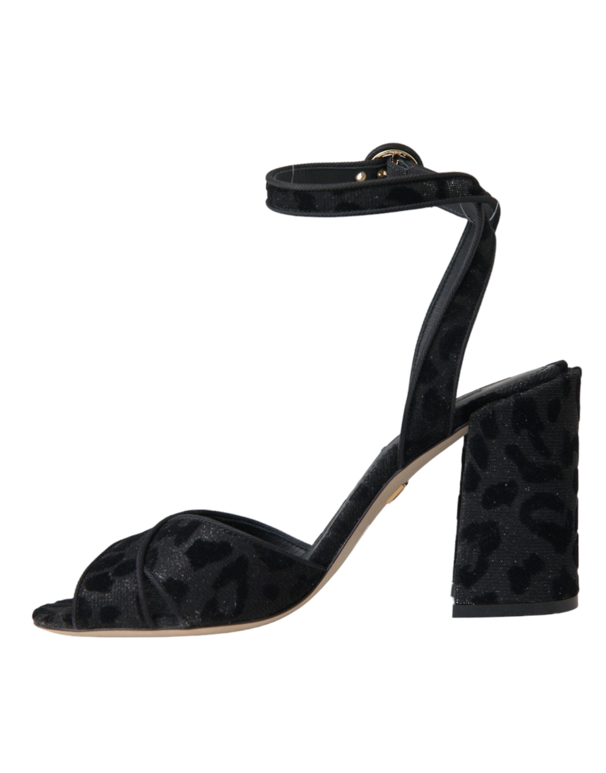 Dolce &amp; Gabbana Schwarze Sandalen aus Wildleder mit Leopardenmuster