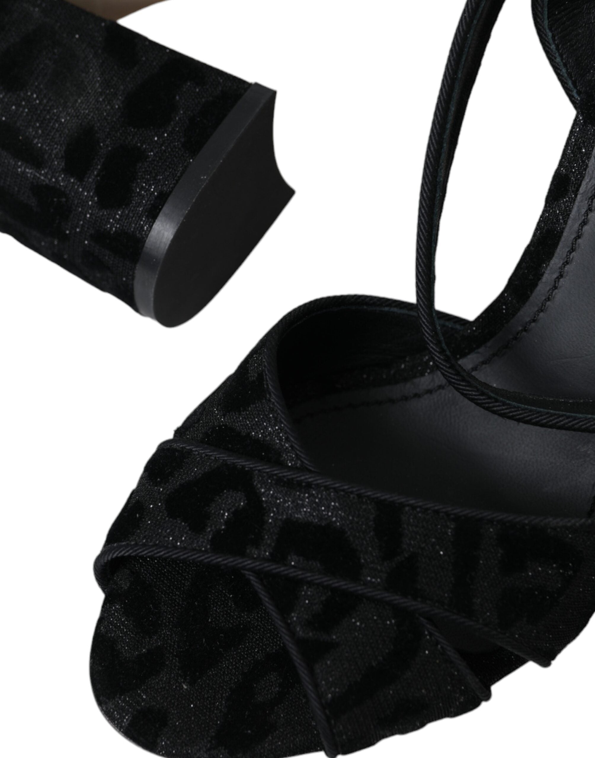 Dolce &amp; Gabbana Schwarze Sandalen aus Wildleder mit Leopardenmuster