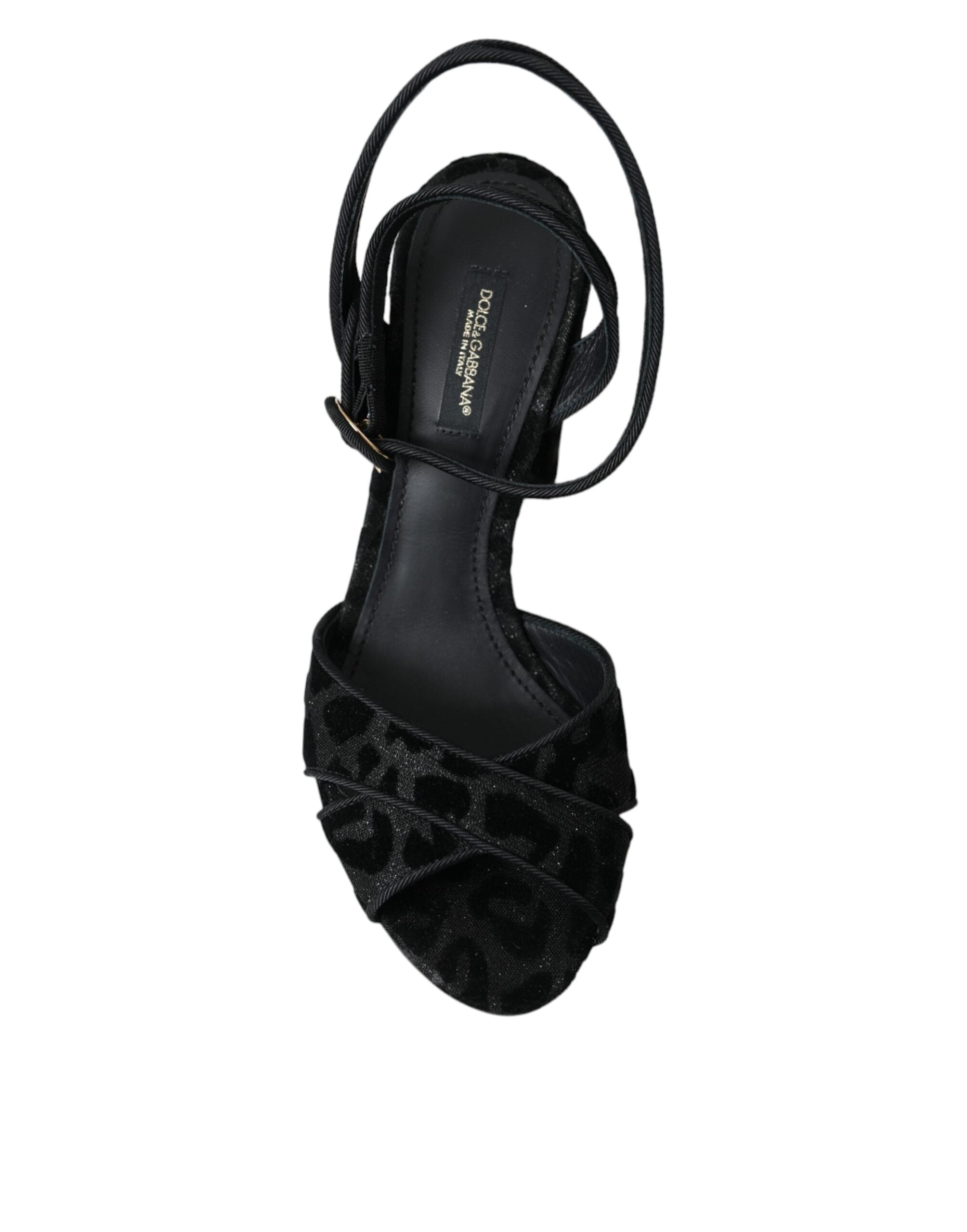 Dolce &amp; Gabbana Schwarze Sandalen aus Wildleder mit Leopardenmuster