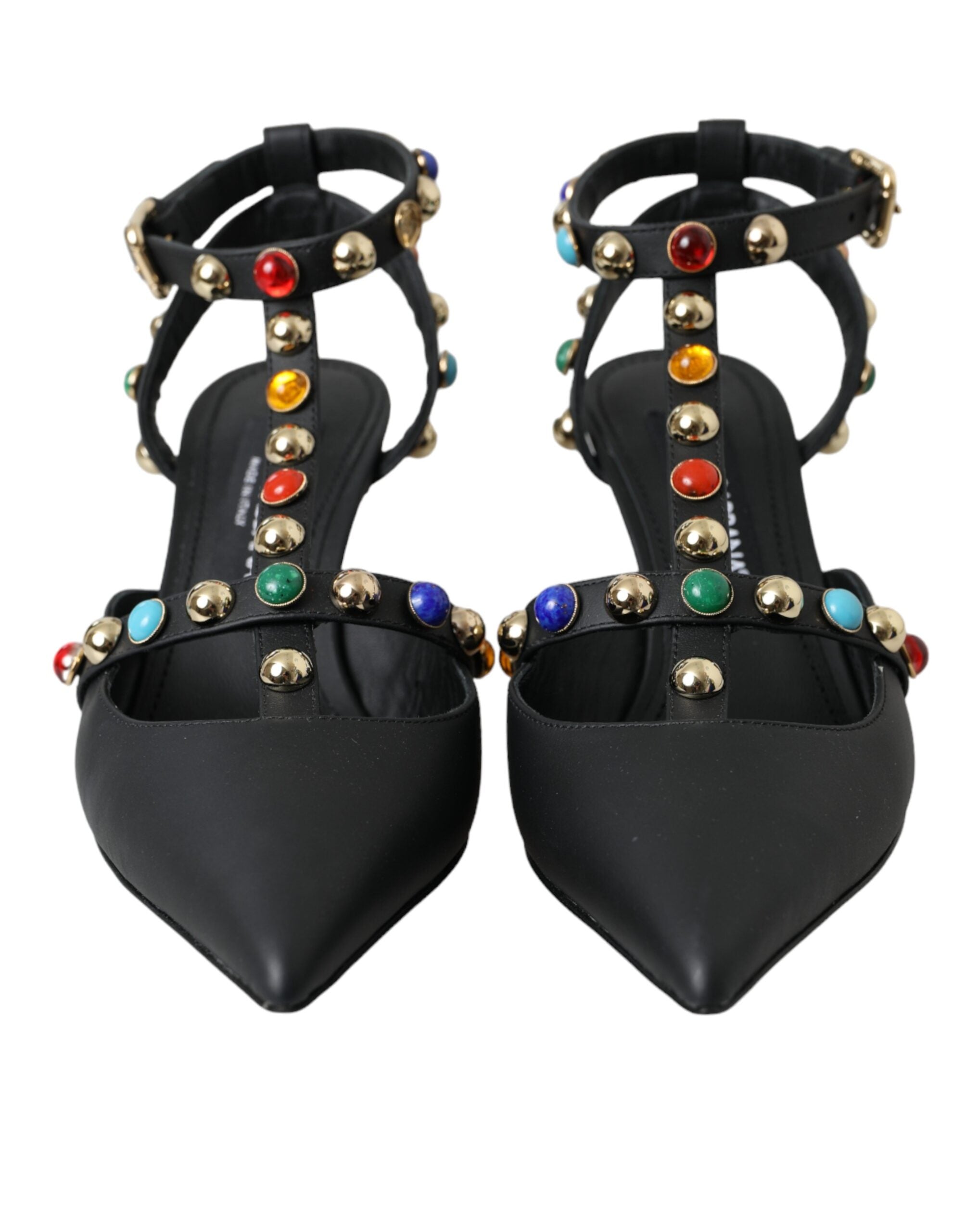 Dolce &amp; Gabbana – Sandalen mit Absatz und Verzierung aus schwarzem Leder