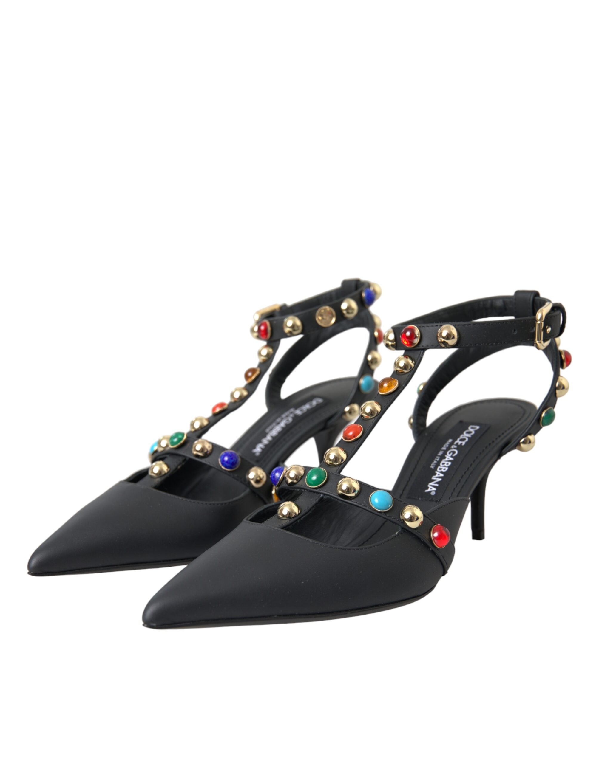Sandale Dolce &amp; Gabbana din piele neagră cu toc decorativ
